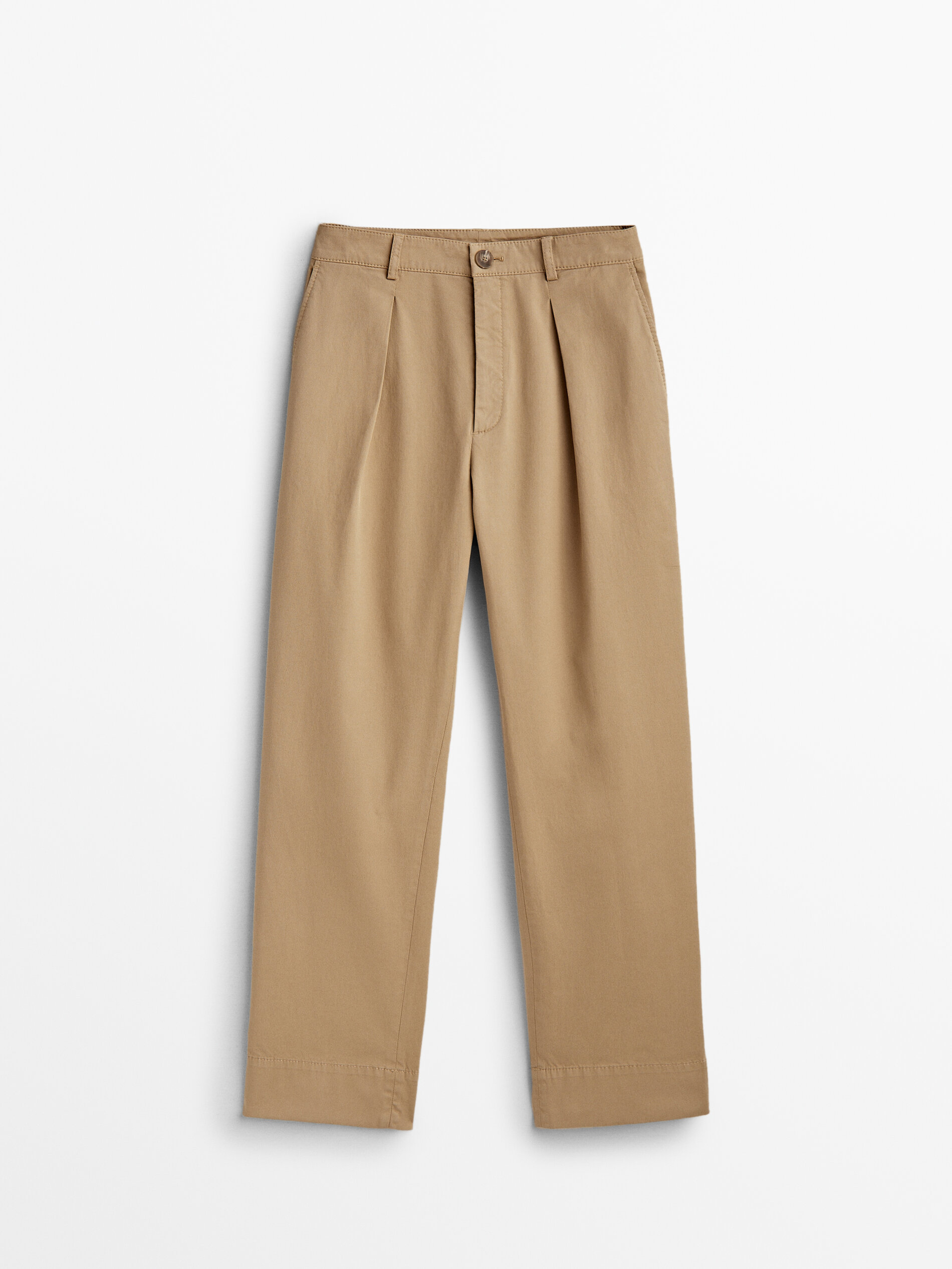 Pantalón sarga pinzas tapered fit - CAMEL MEDIO