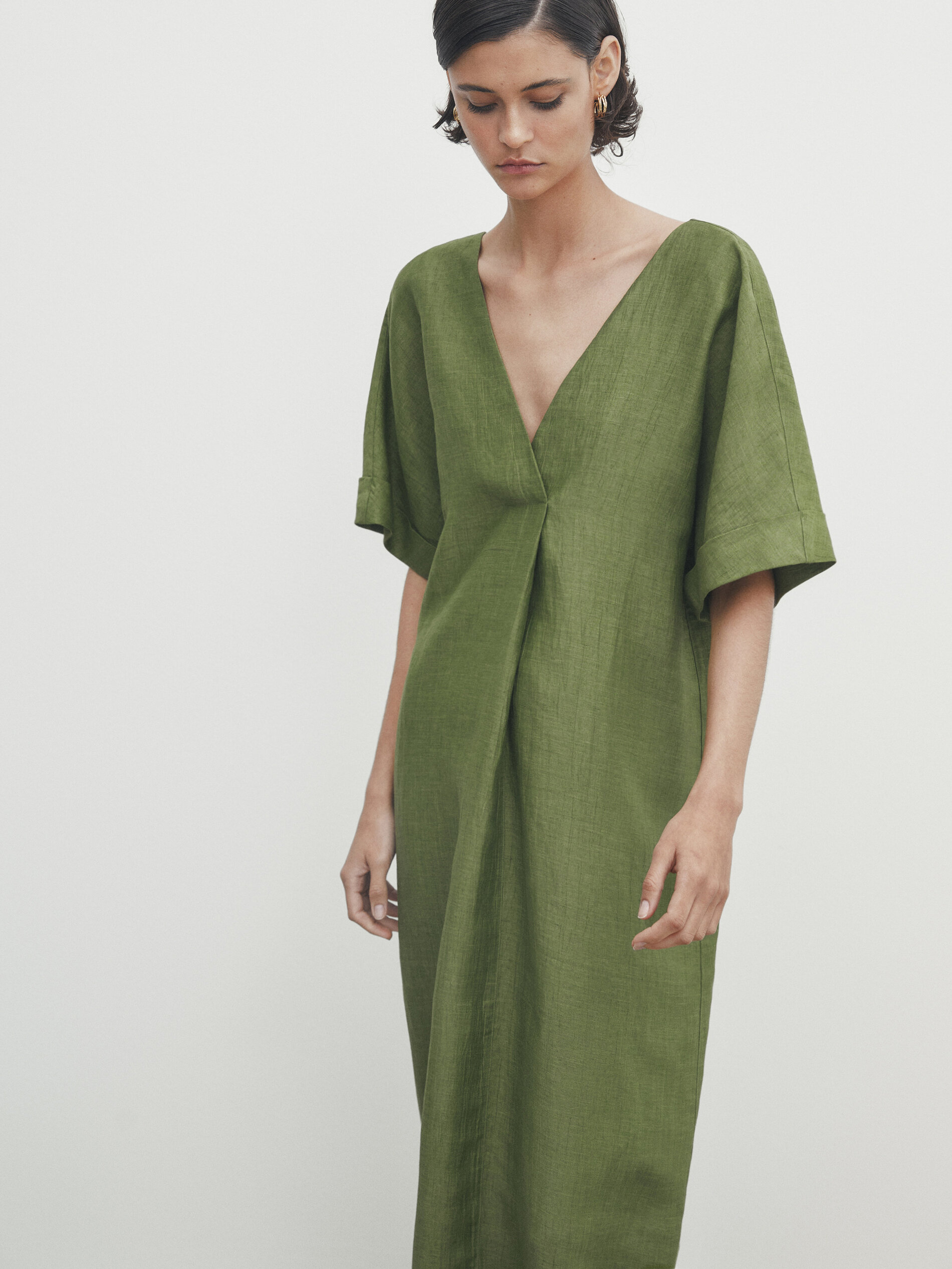 Vestido túnica efecto arrugado - VERDE