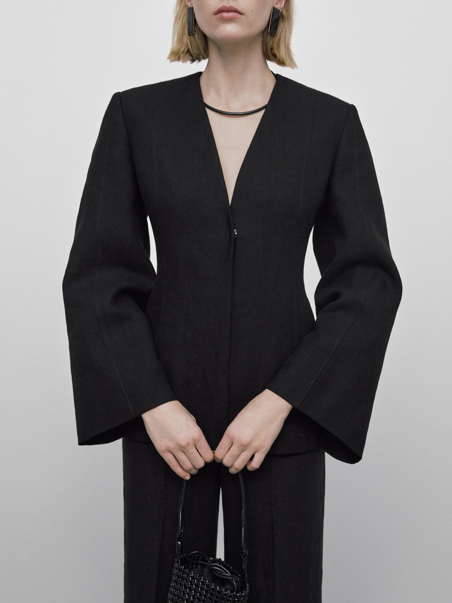 Pantalón traje lino costuras Limited edition - NEGRO