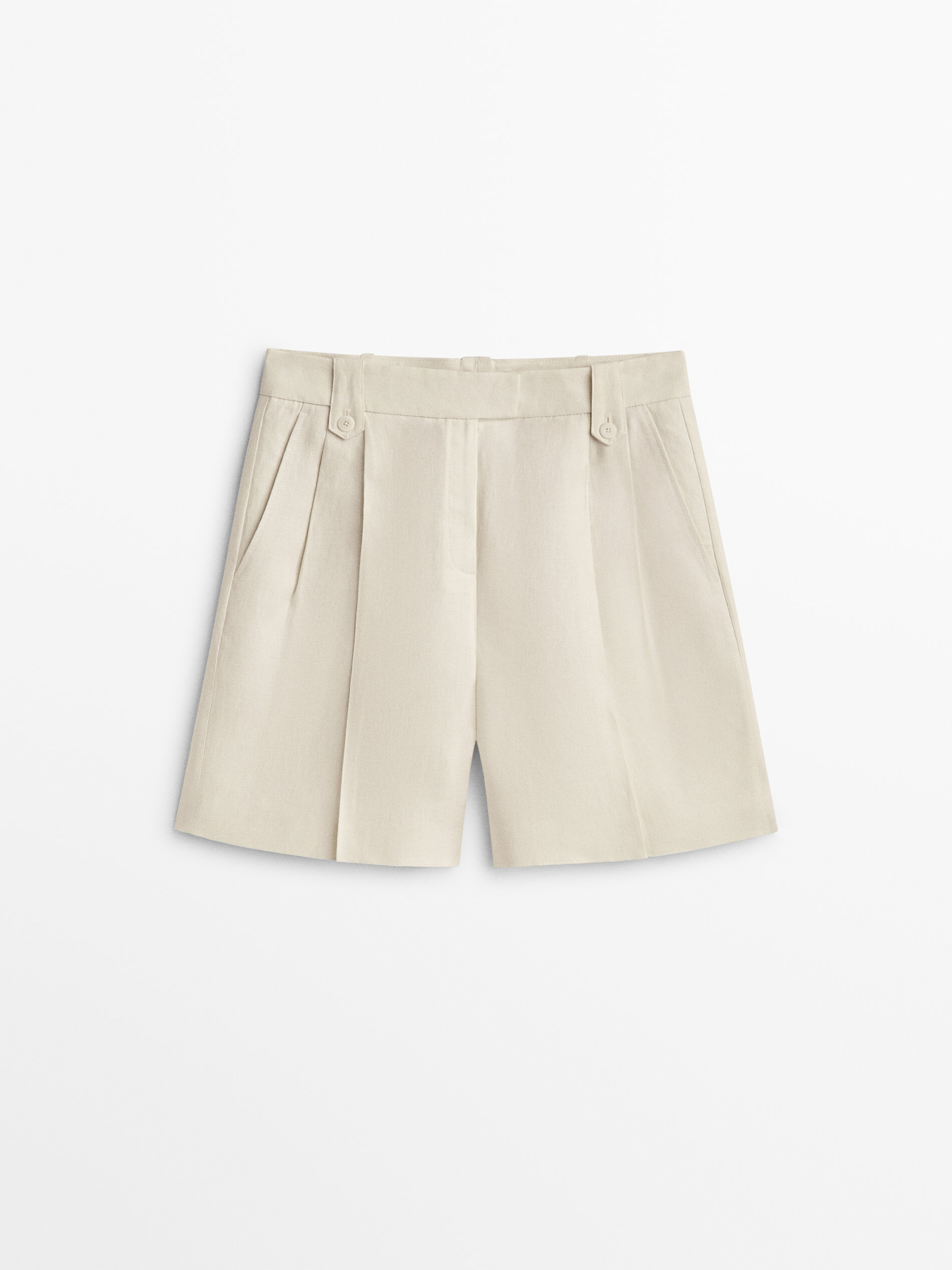 Bermuda pinzas 100% lino - Vainilla