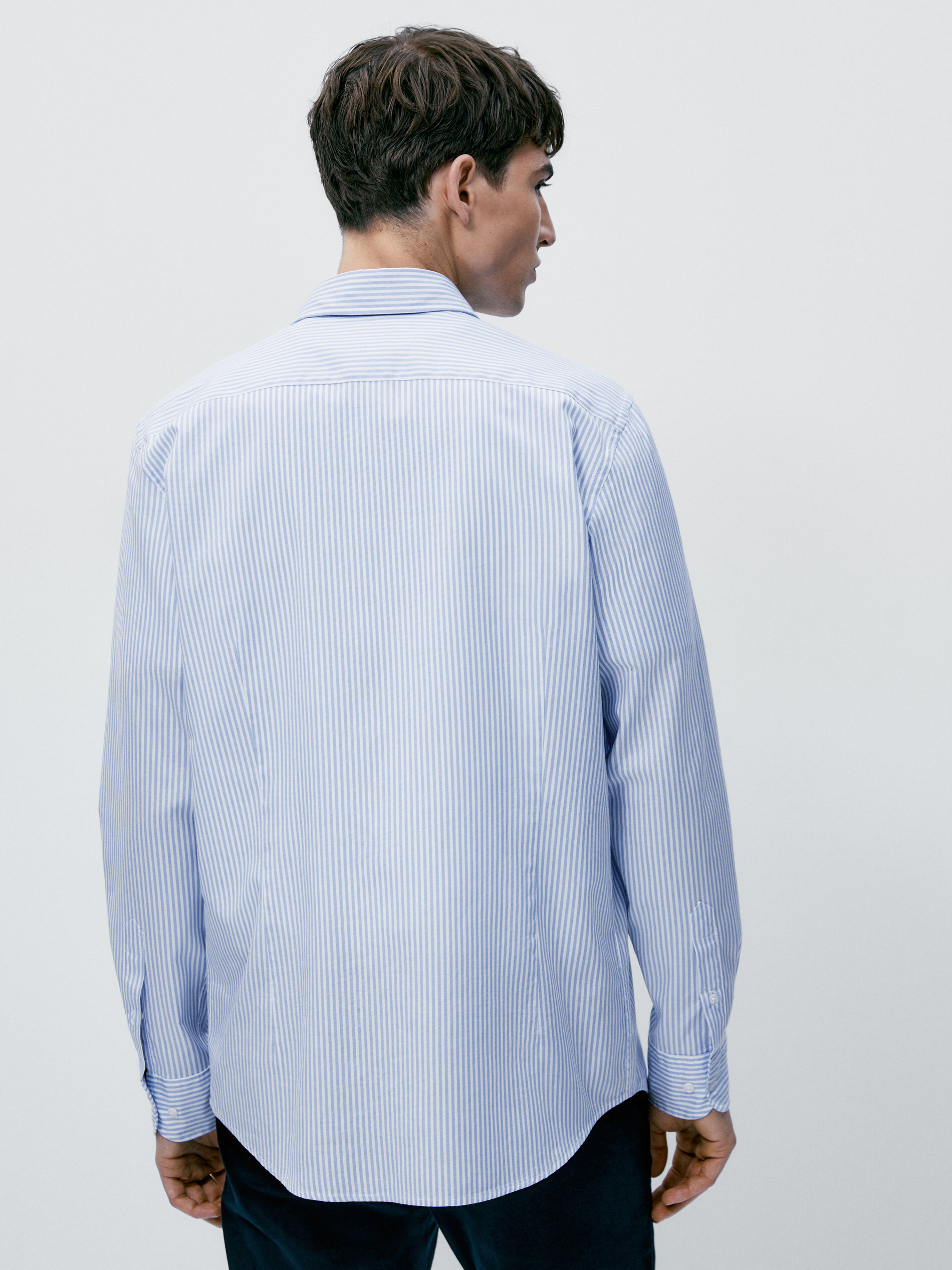 Camisa oxford rayas algodón slim fit - CELESTE