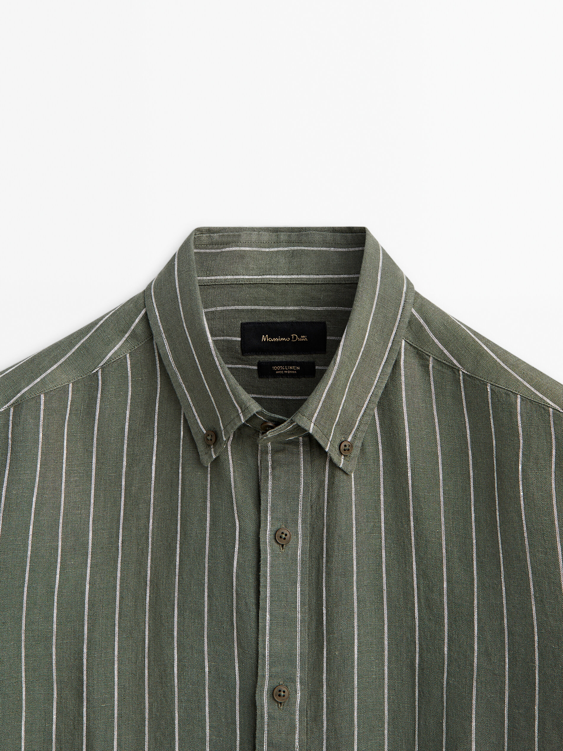 Camisa rayas 100% lino slim fit - VERDE