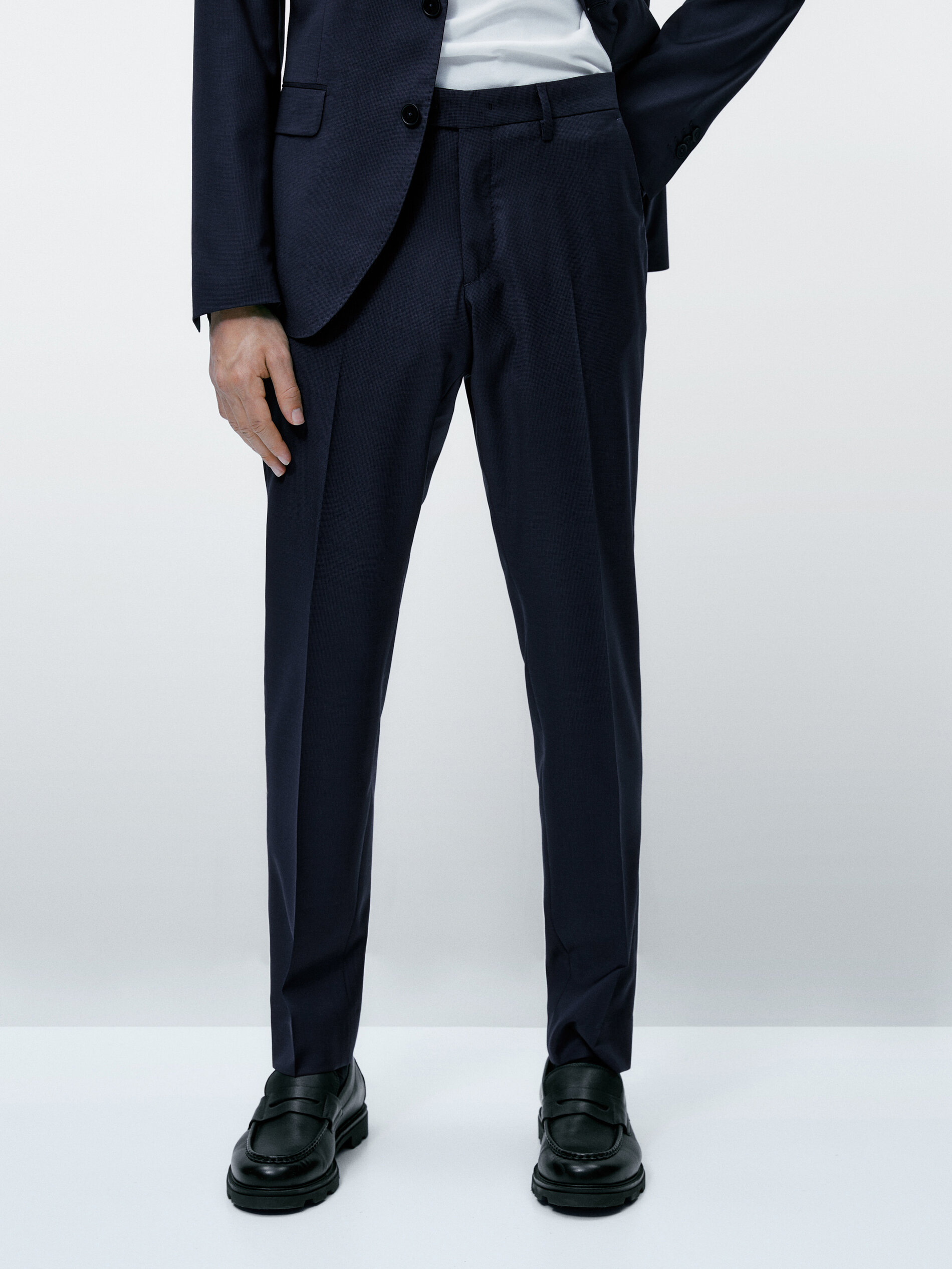 Pantalón traje pata de gallo 100% lana - AZUL MARINO