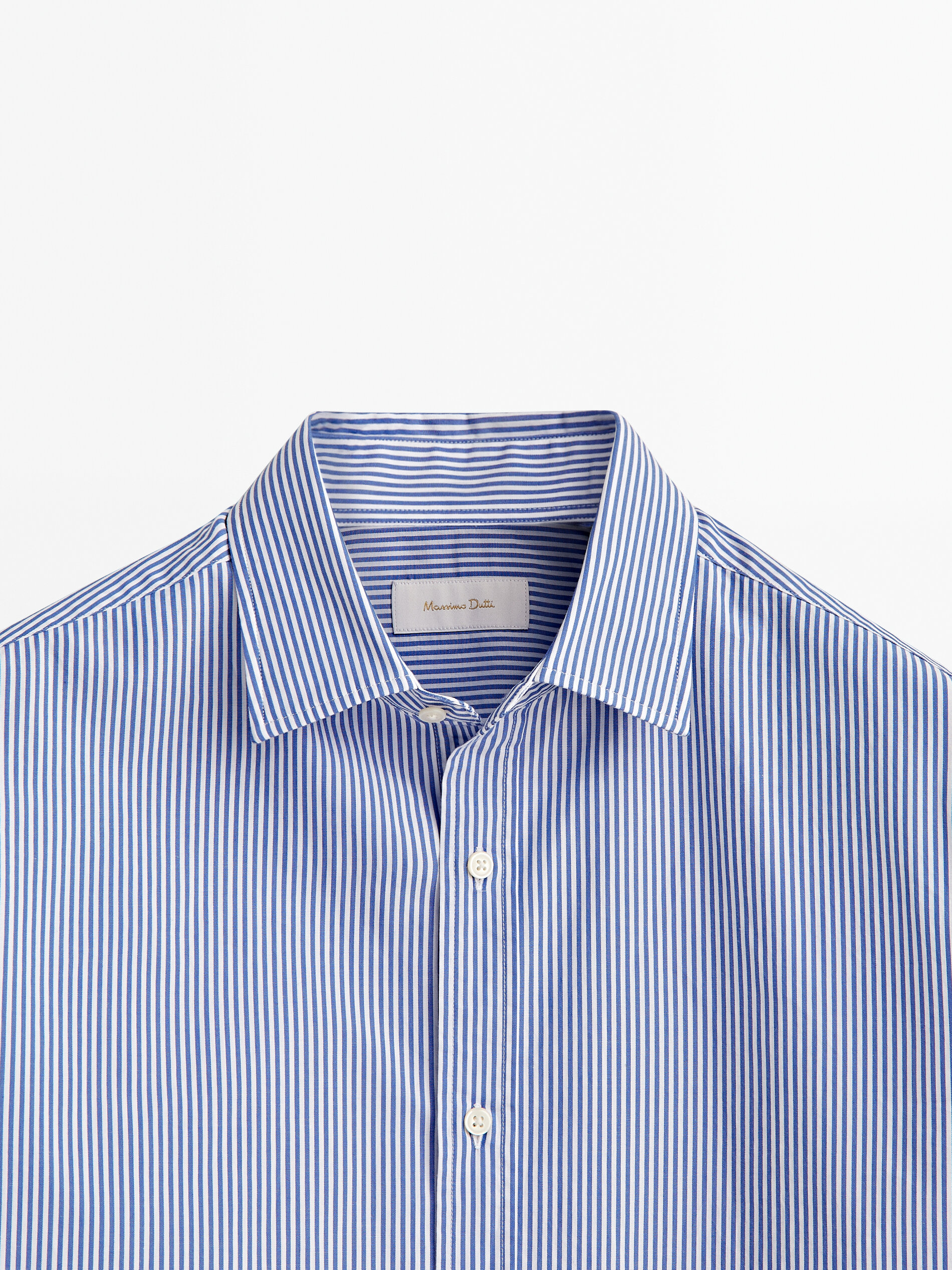 Camisa popelín rayas algodón slim fit - CELESTE