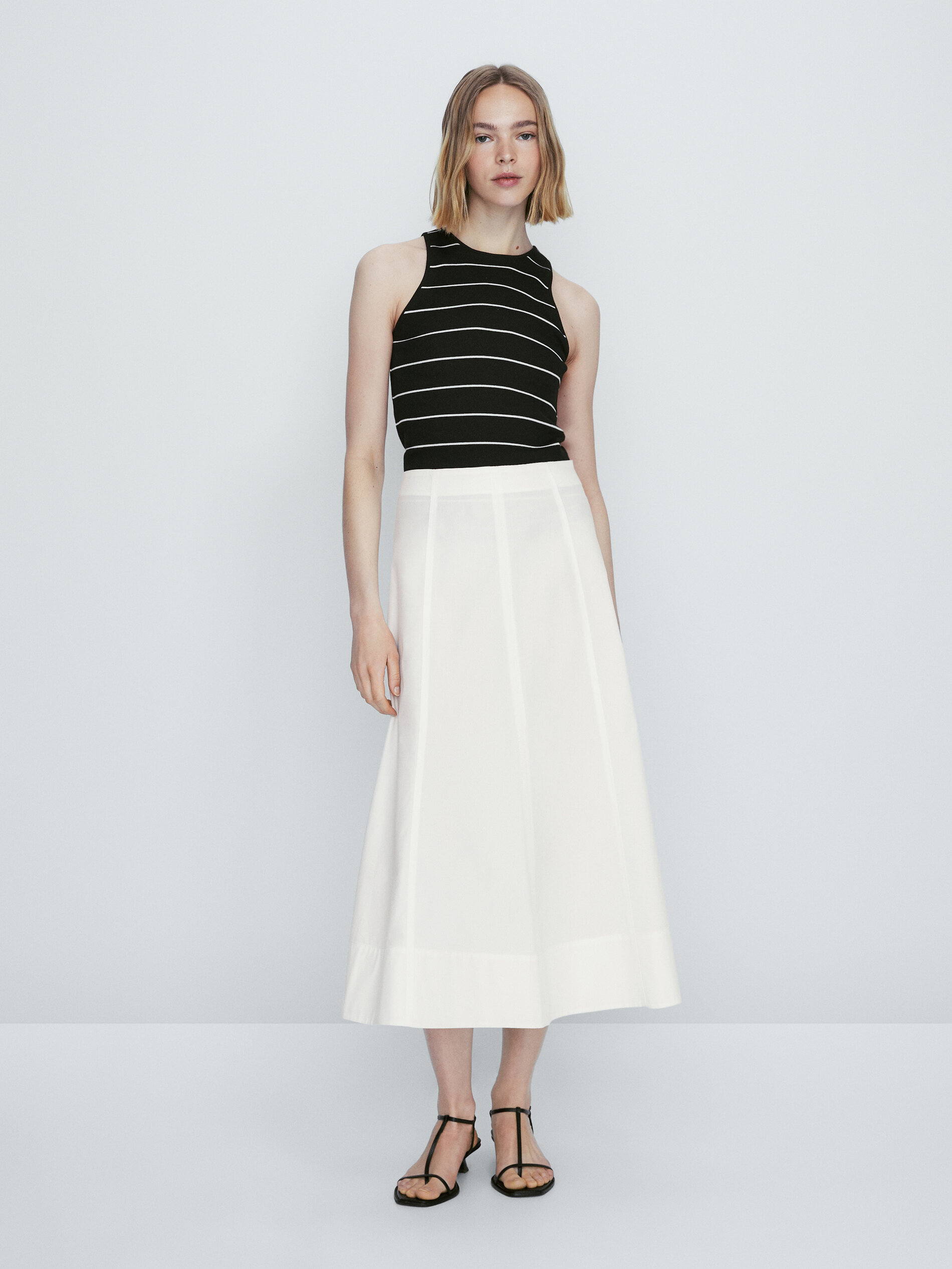 Falda midi popelín - BLANCO