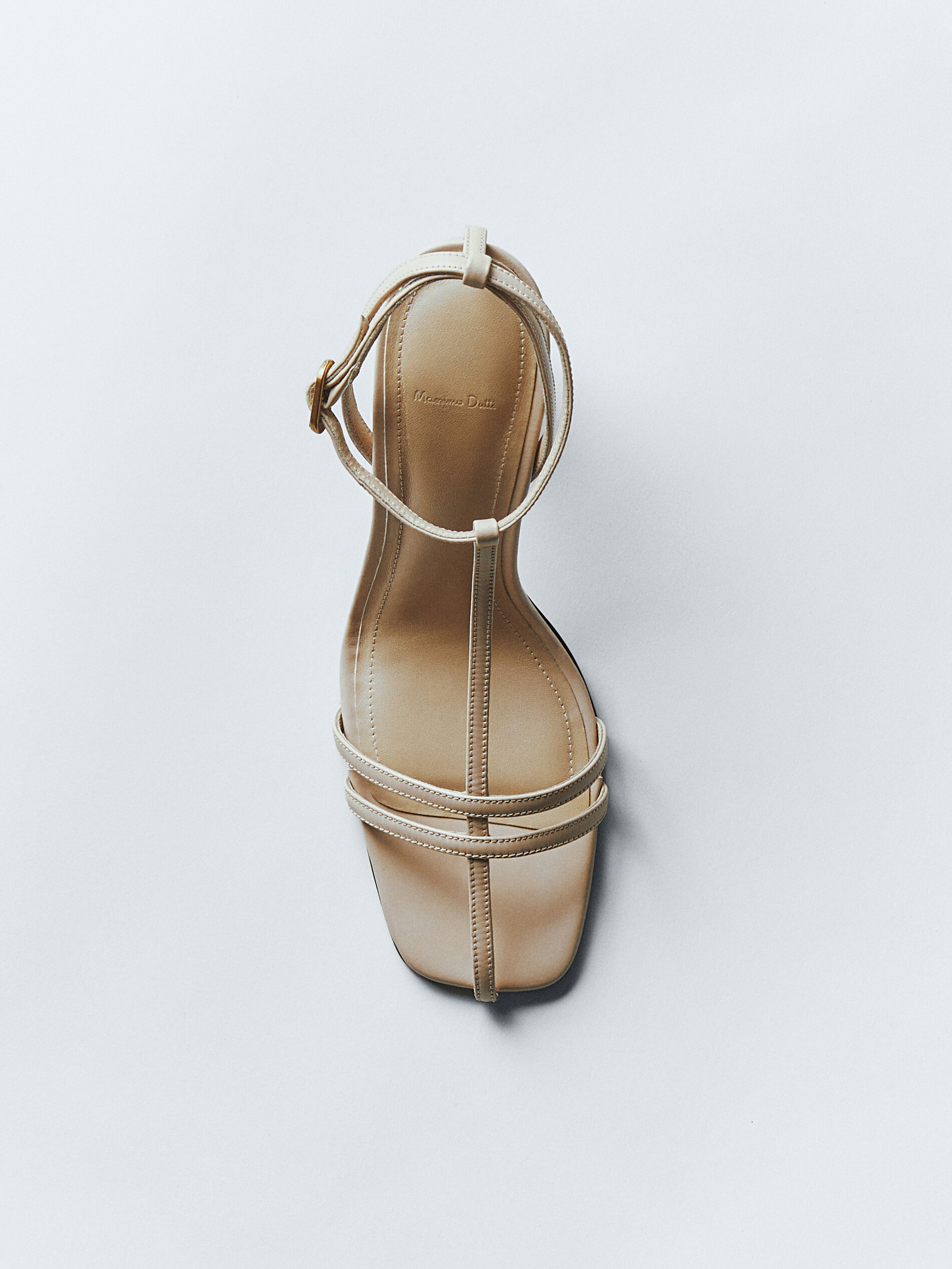 Sandalia tacón piel tiras - MARRÓN