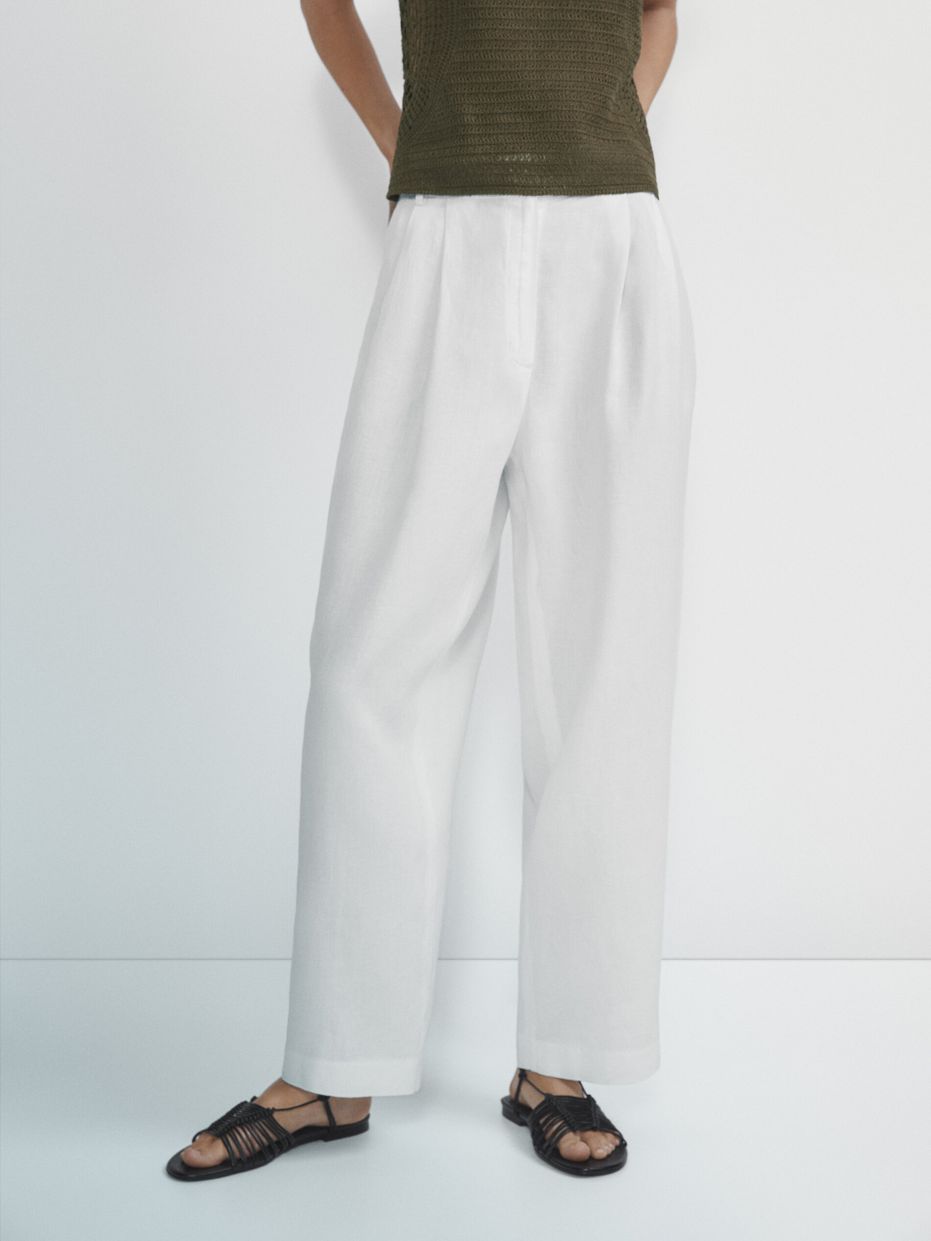 Pantalón mezcla lino algodón doble pinza - CRUDO