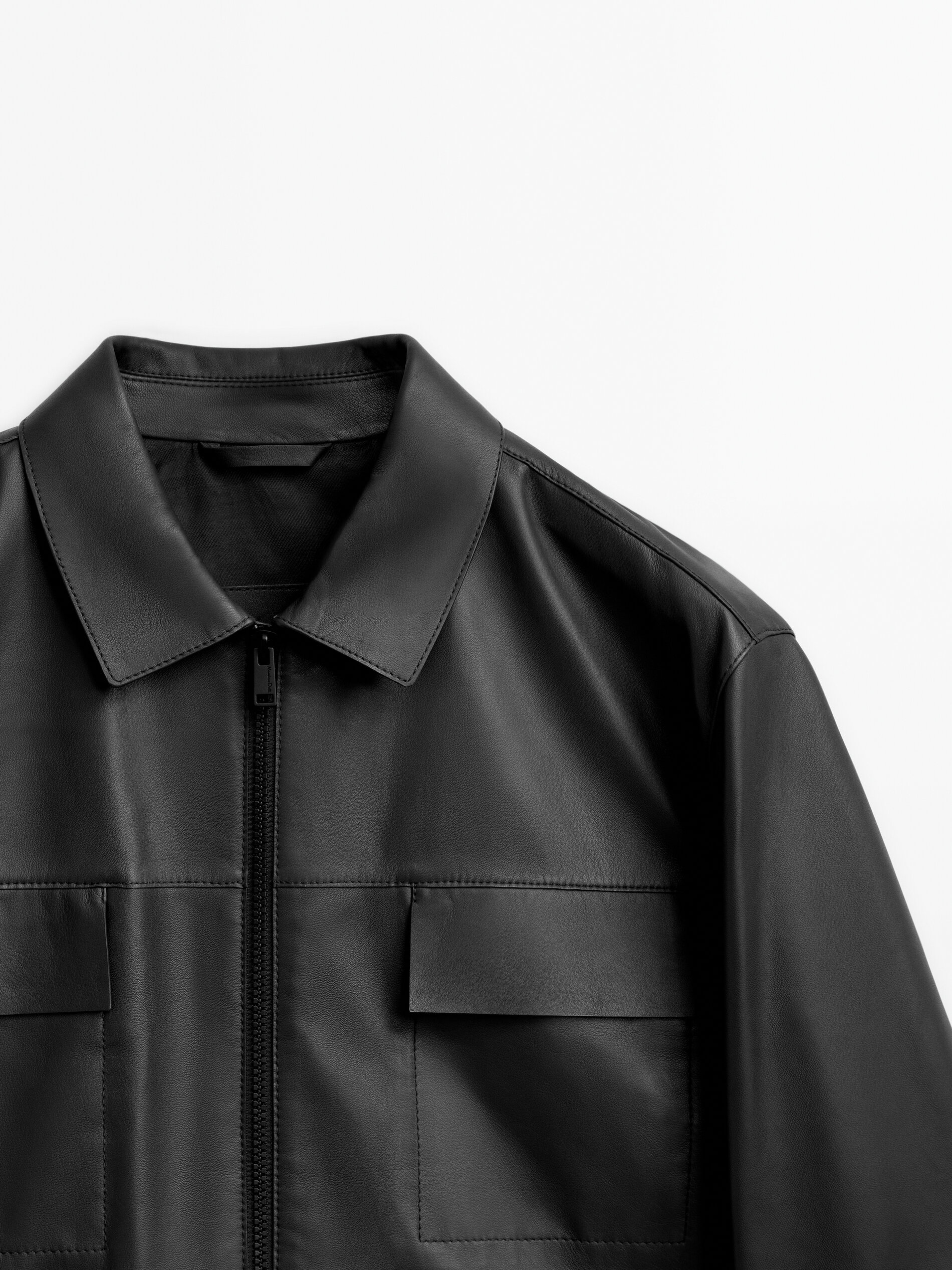 Chaqueta piel napa bolsillos negra - NEGRO