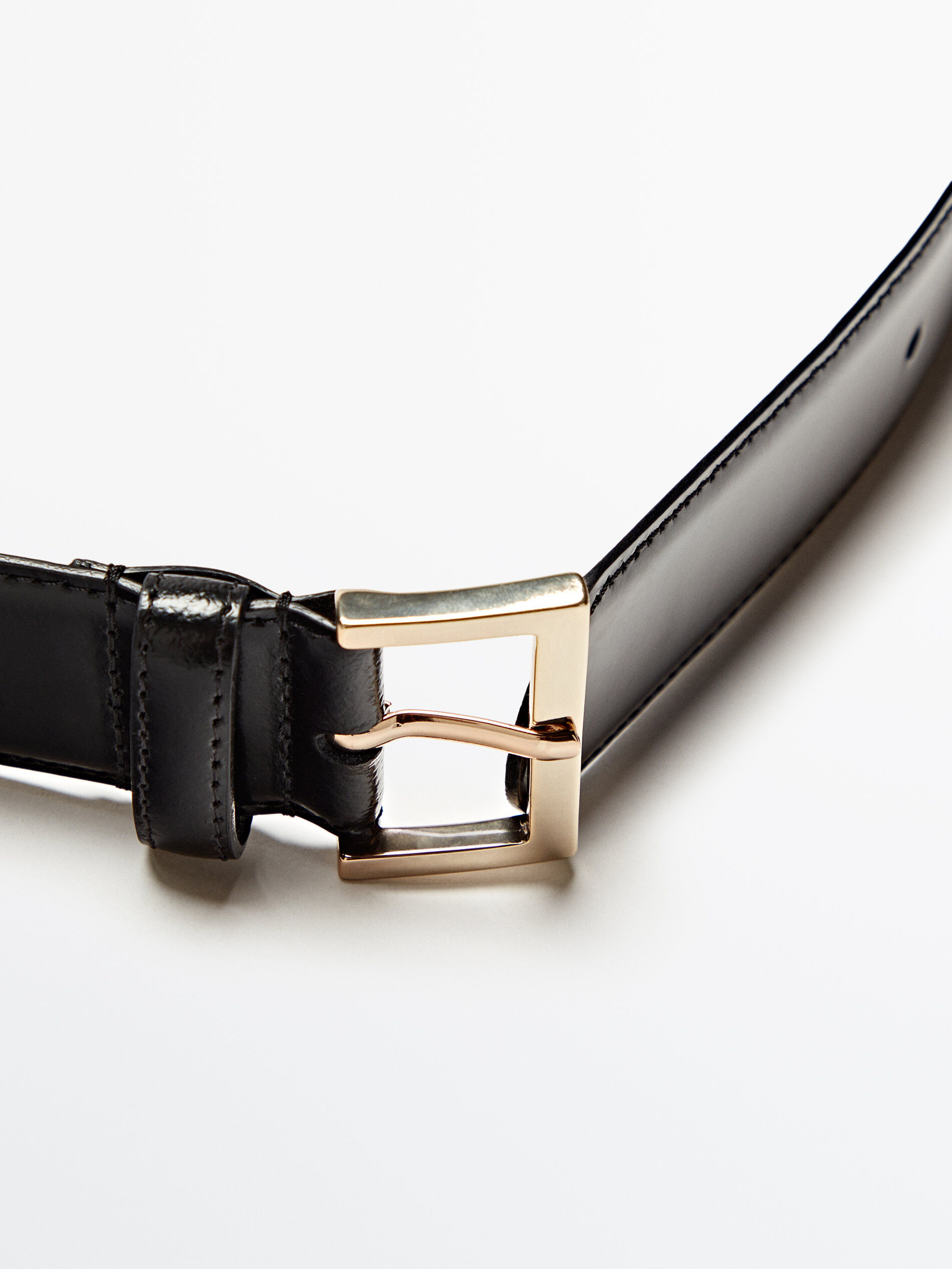 Cinturón piel ancho hebilla cuadrada - NEGRO