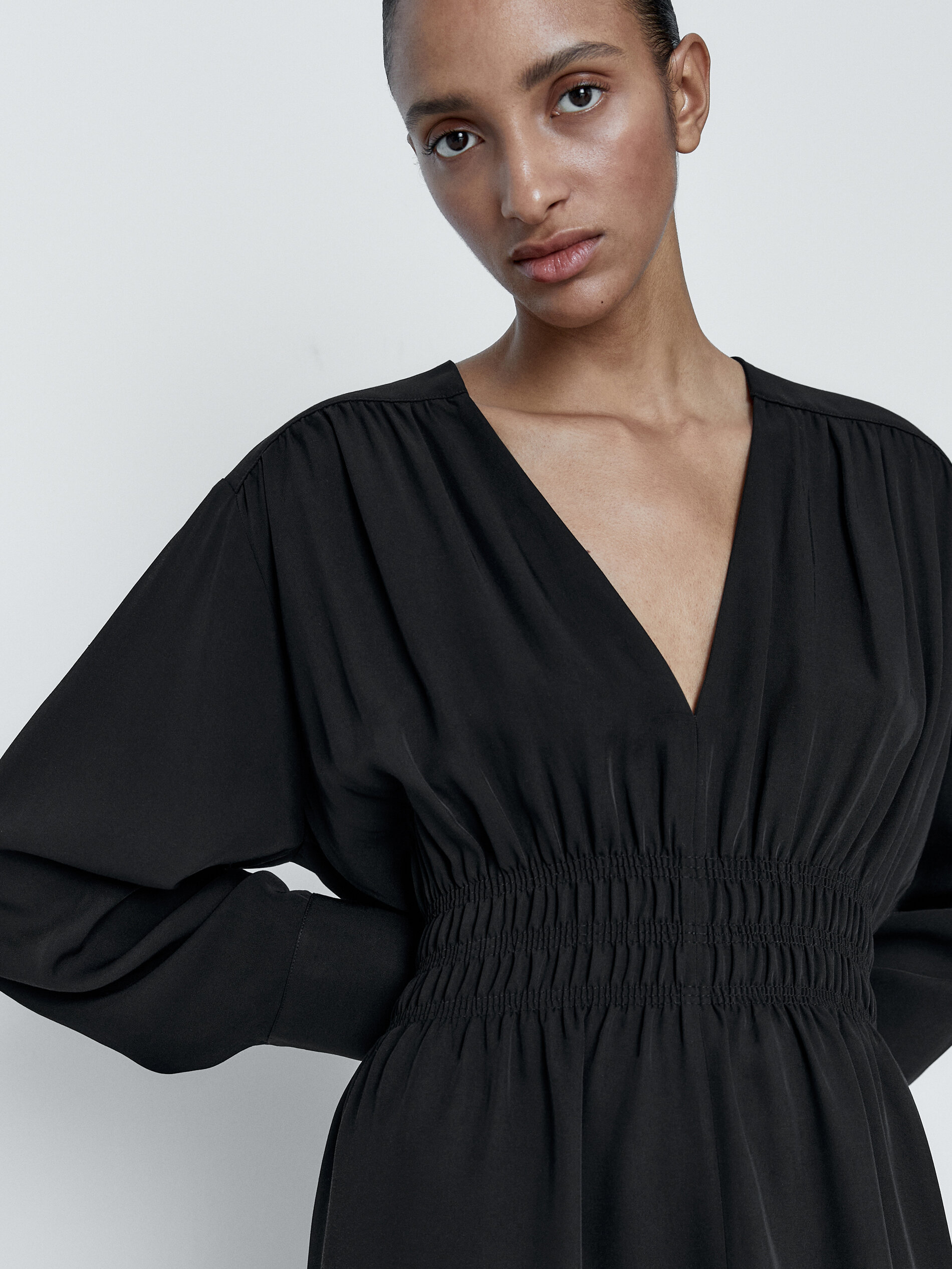 Vestido fluido detalle frunce - PETROLEO