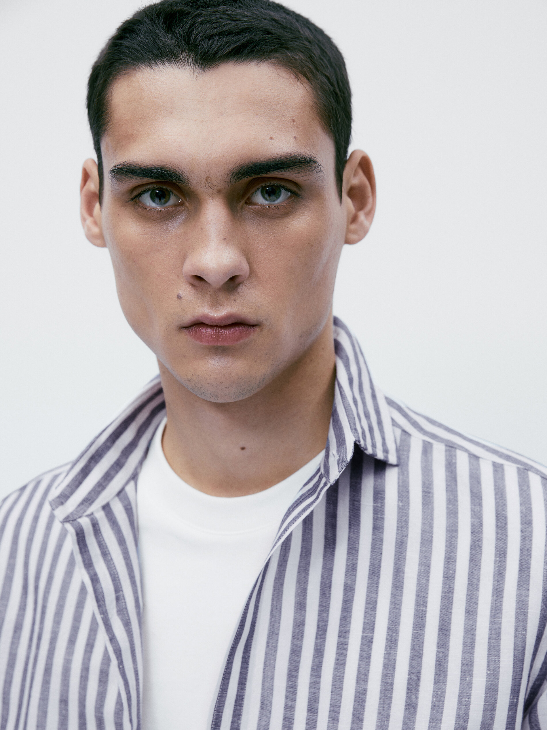 Camisa rayas con lino y algodón regular fit - AZUL MARINO