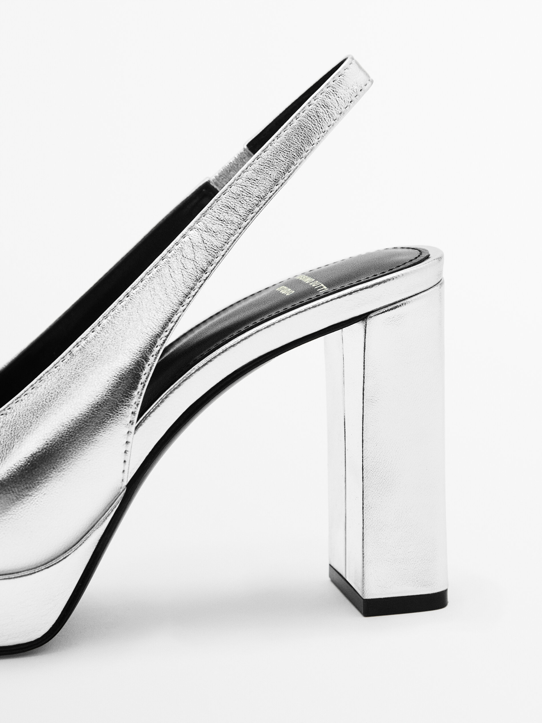 Zapato tacón piel destalonado metalizado -Studio - PLATA