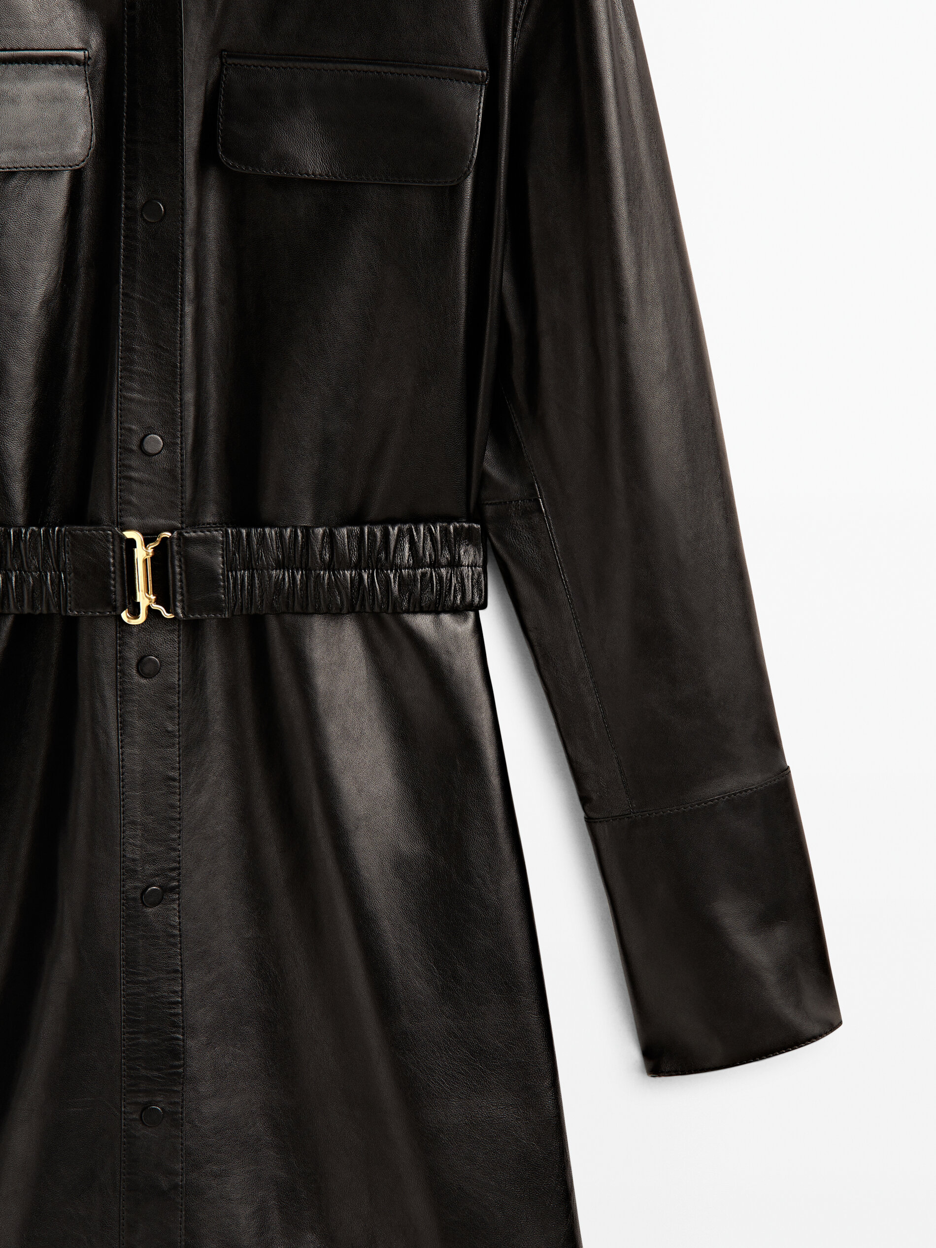 Vestido piel napa cinturón elástico - NEGRO