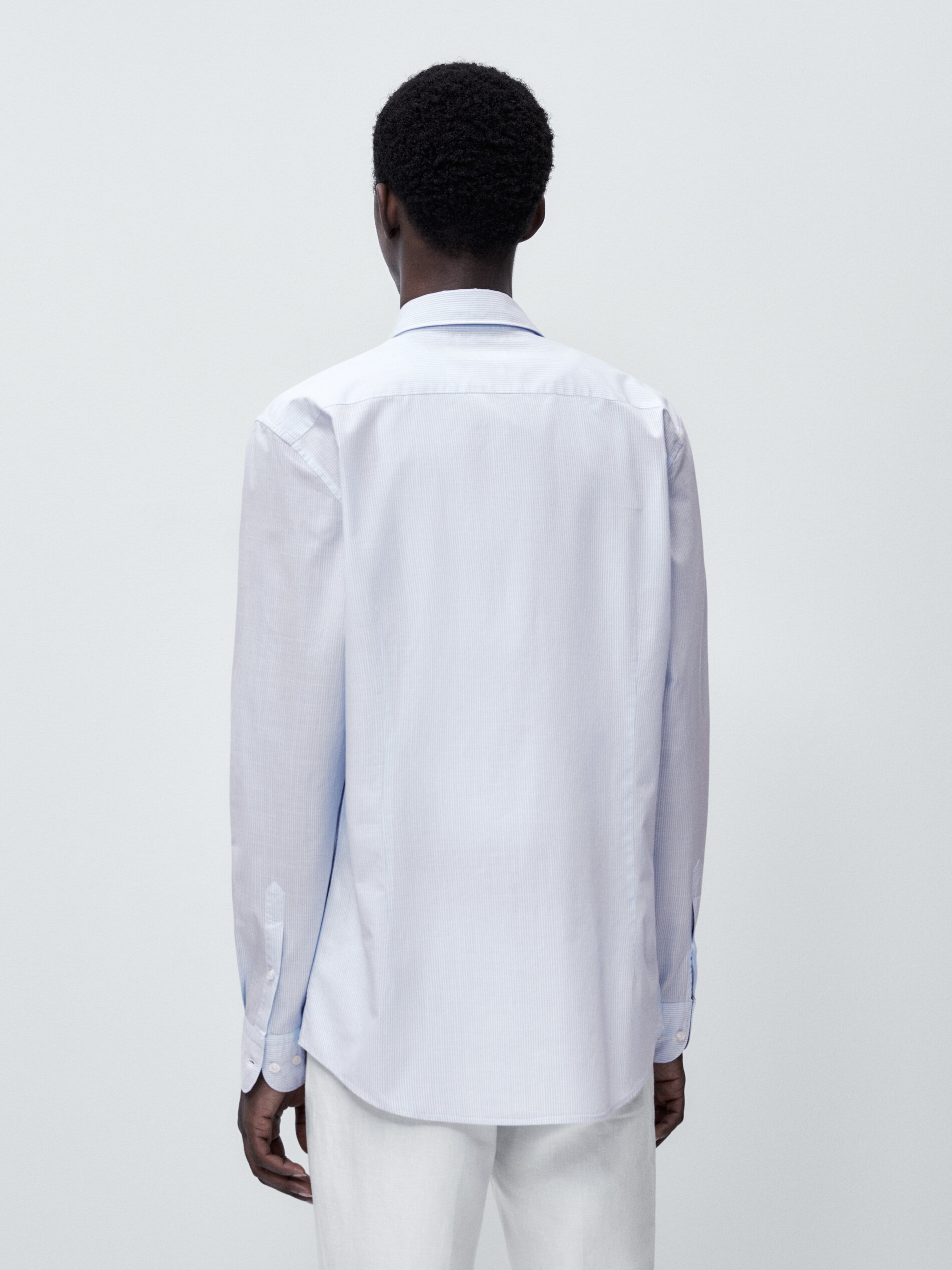 Camisa mil rayas algodón flamé slim fit - CELESTE