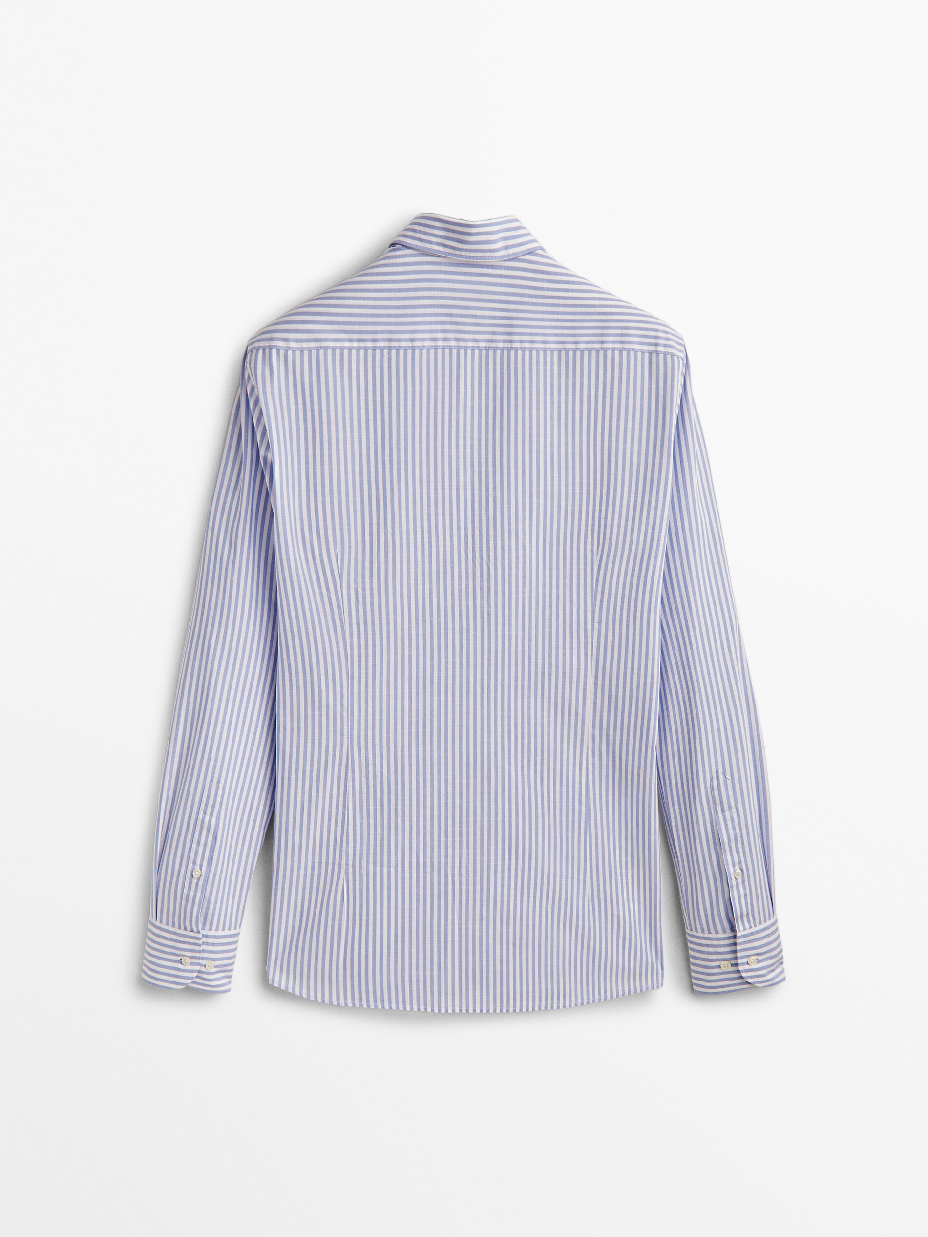 Camisa rayas algodón slim fit - CELESTE