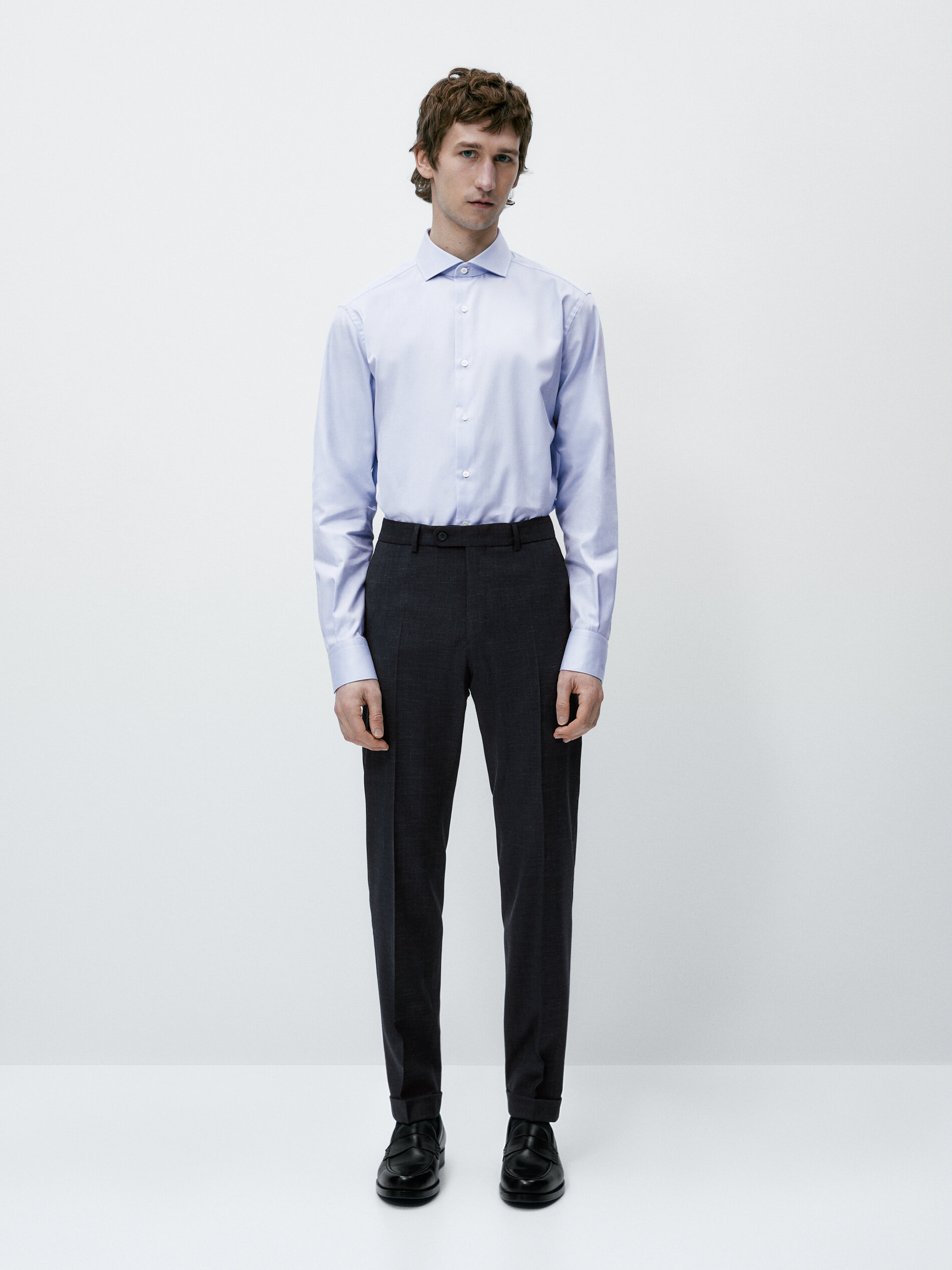 Pantalón traje estructura mezcla lana - AZUL MARINO