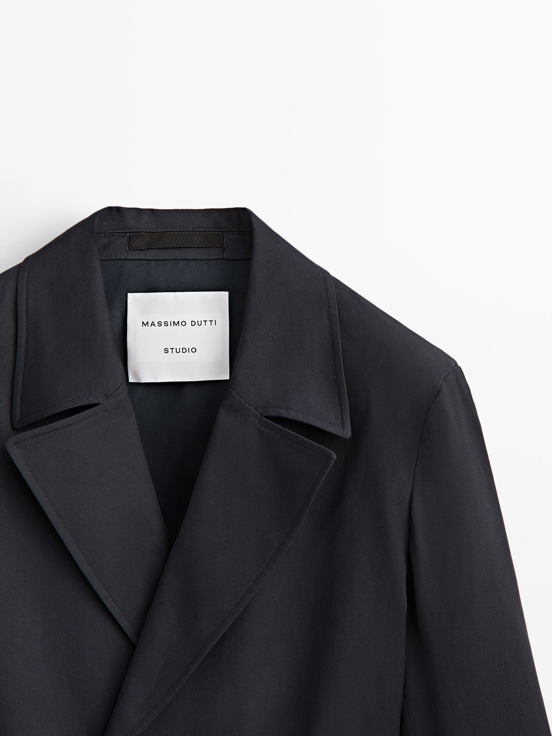 Chaqueta trench cruzada cinturón -Studio - AZUL MARINO