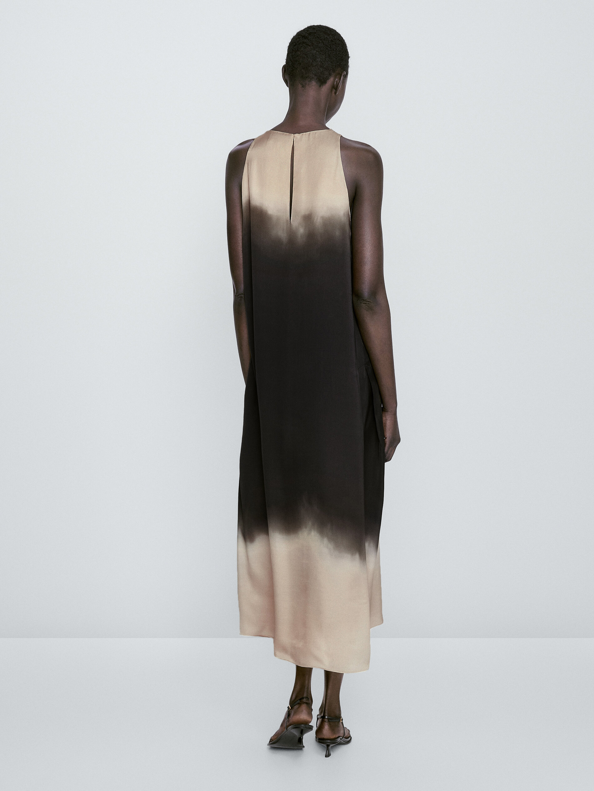 Vestido largo difuminado sin mangas - NEGRO