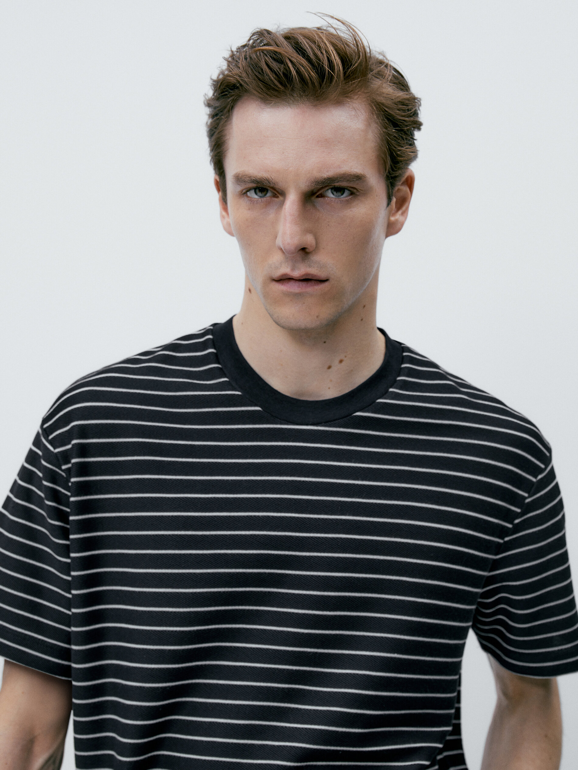 Camiseta rayas manga corta algodón - AZUL MARINO