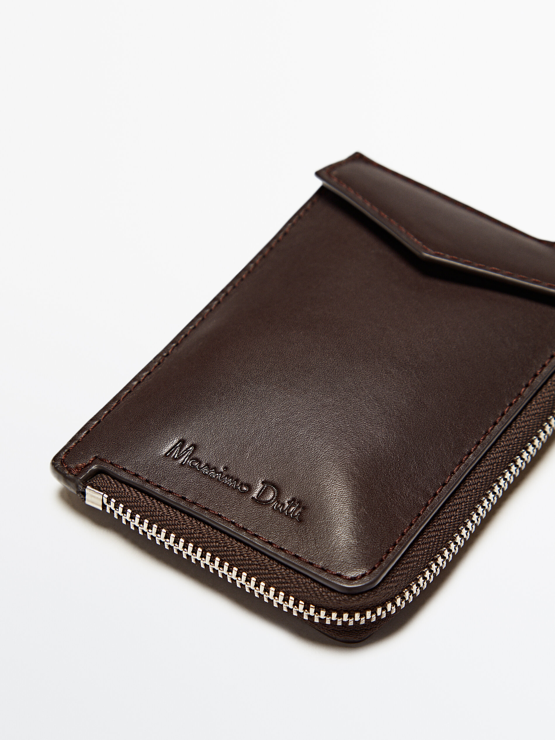 Cartera de piel con correa - MARRÓN