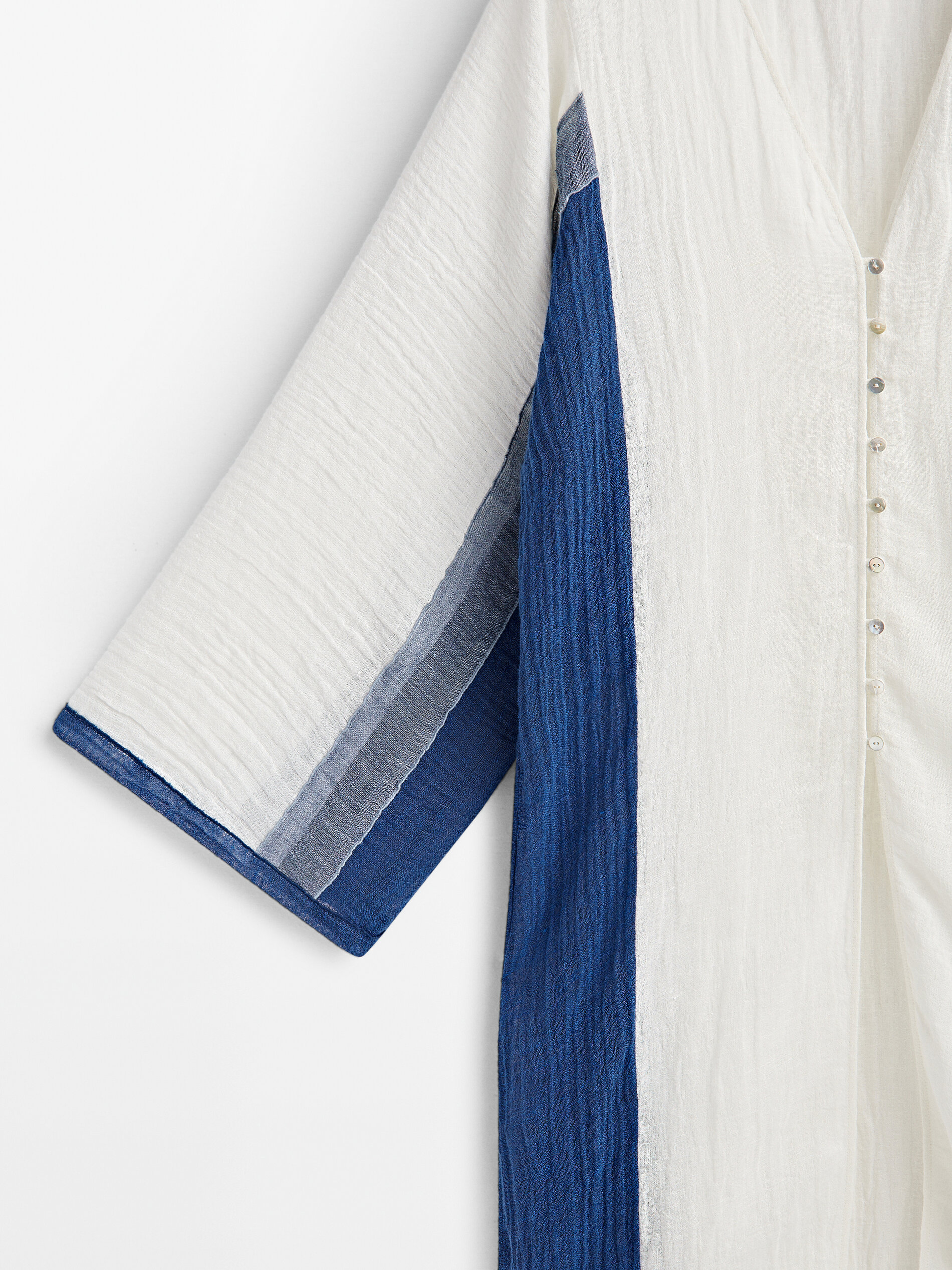 Maxi blusón mezcla lino gofrado combinado - BLANCO