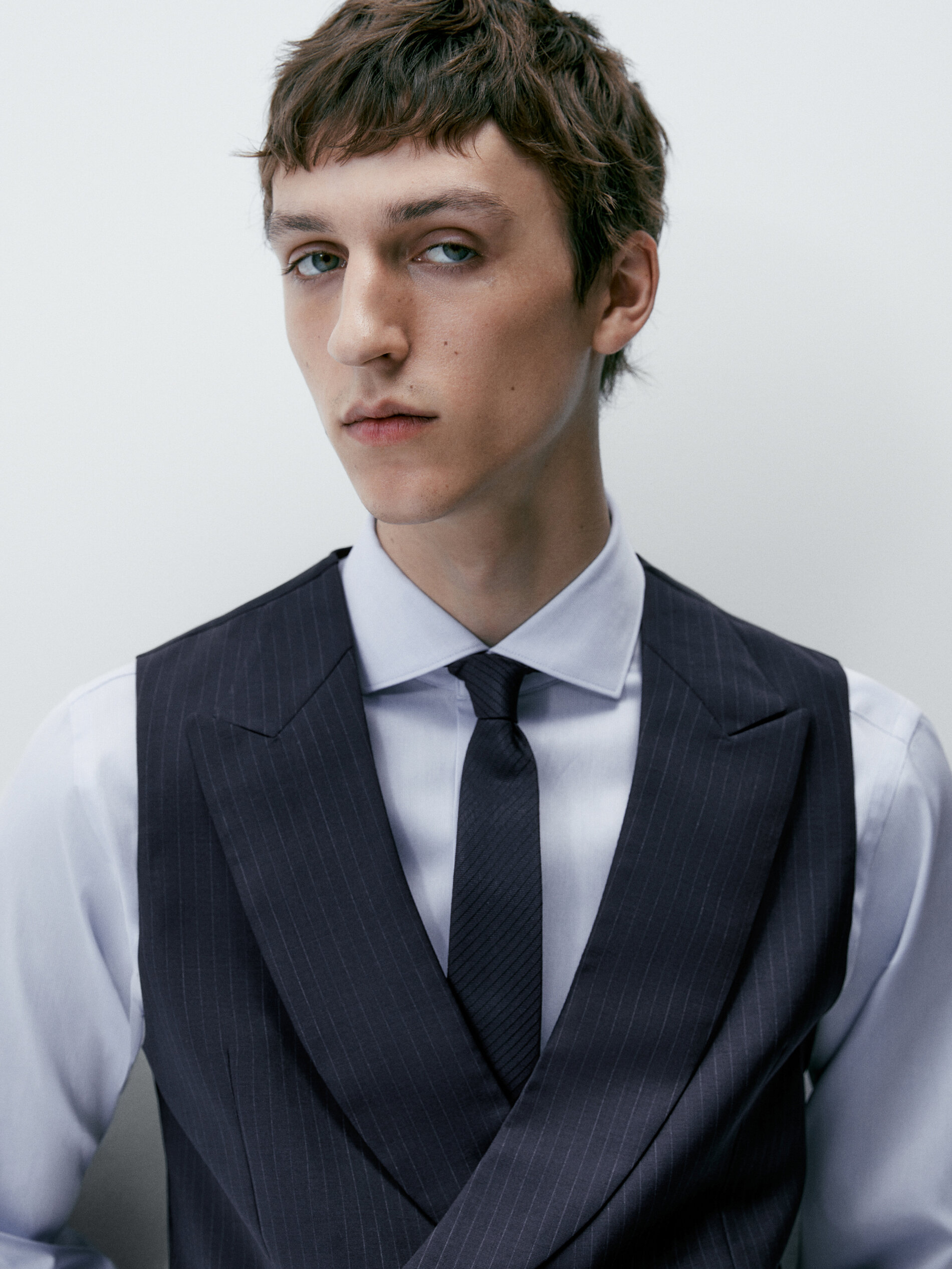 Chaleco traje lana super 120's raya diplomática - AZUL MARINO