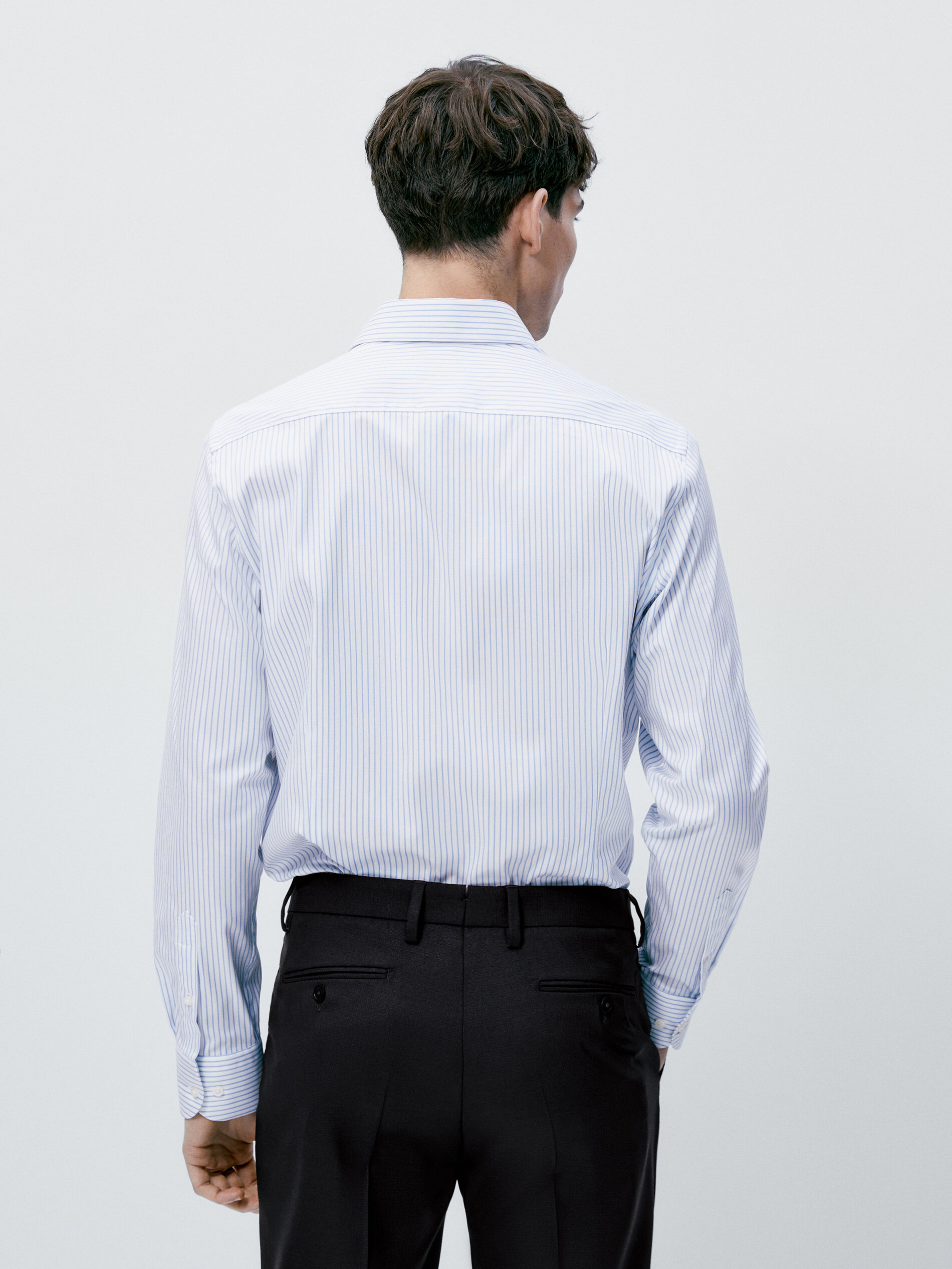 Camisa rayas pinpoint easy iron slim fit - BLANCO