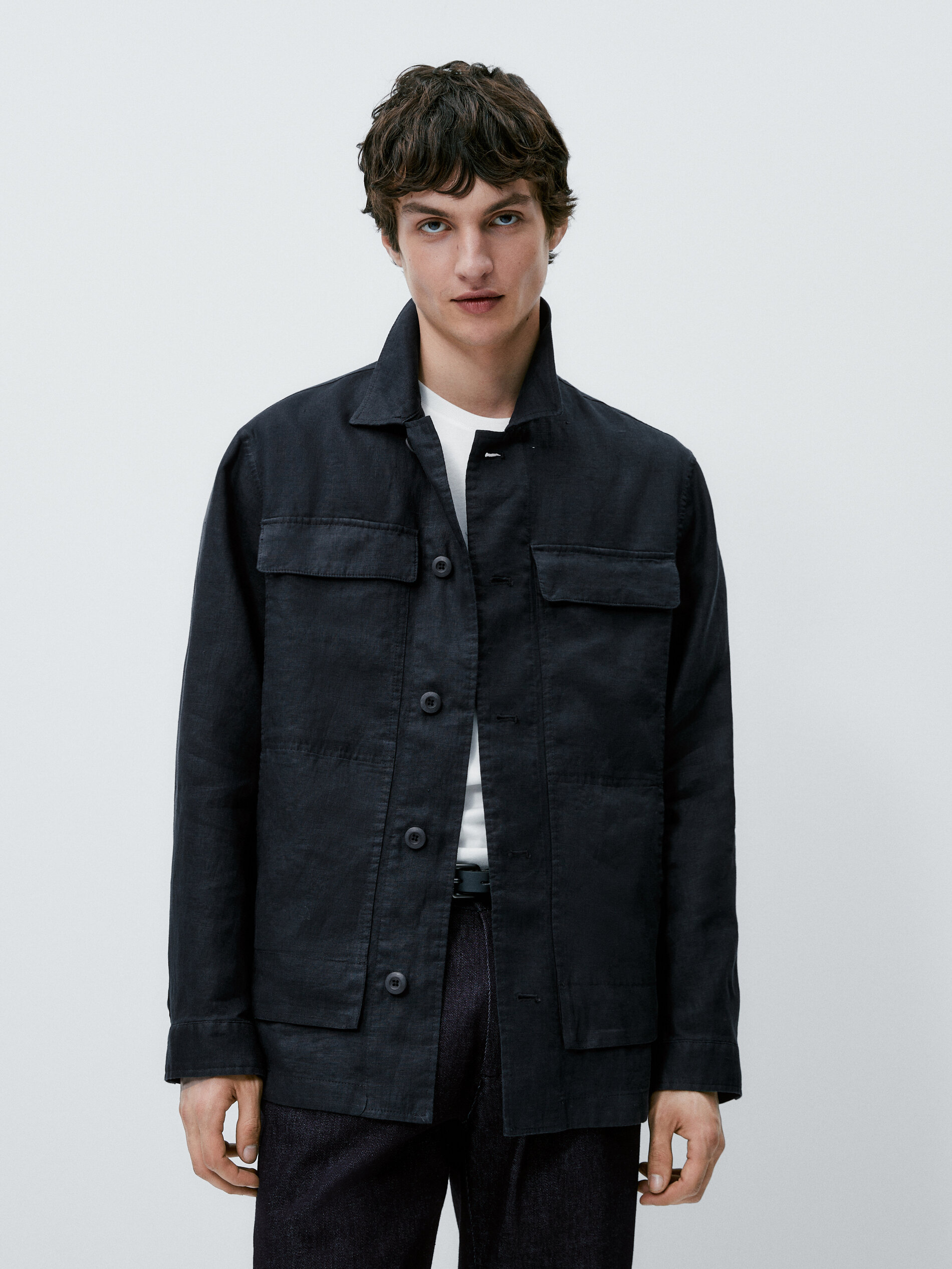 Chaqueta trucker 100% lino - AZUL MARINO