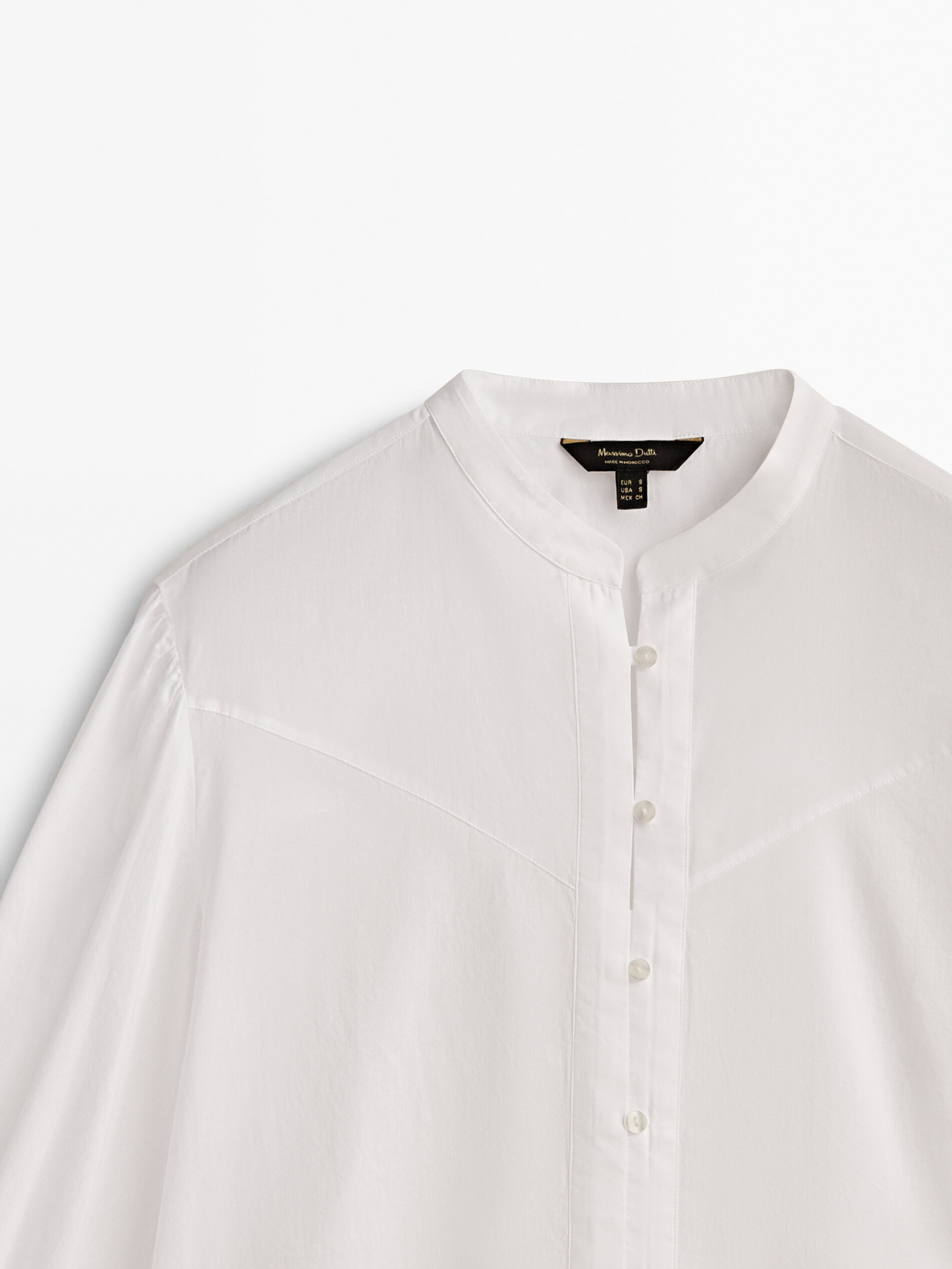 Camisa algodón lavada cuello mao - BLANCO