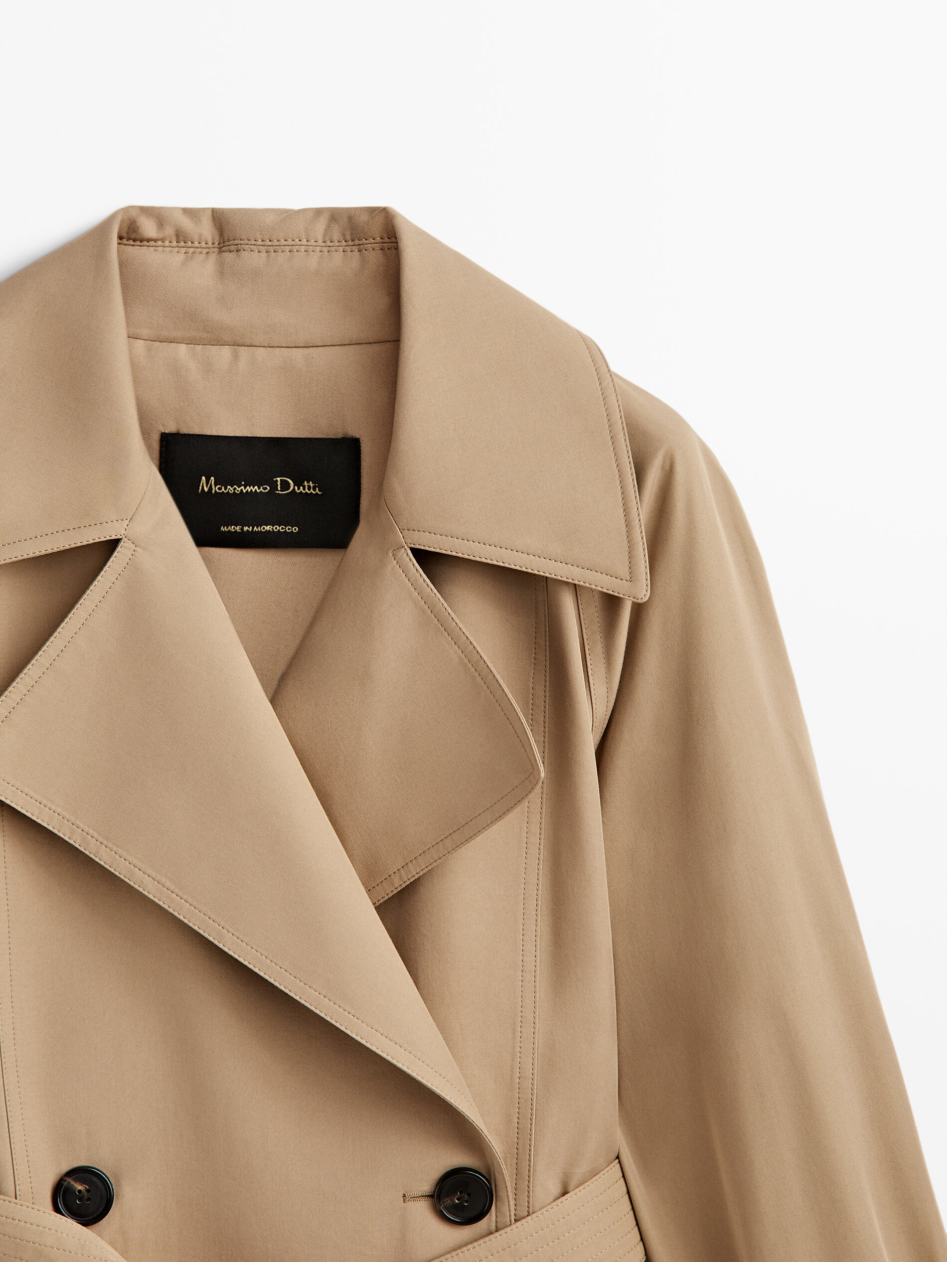 Gabardina fluida cinturón - BEIGE