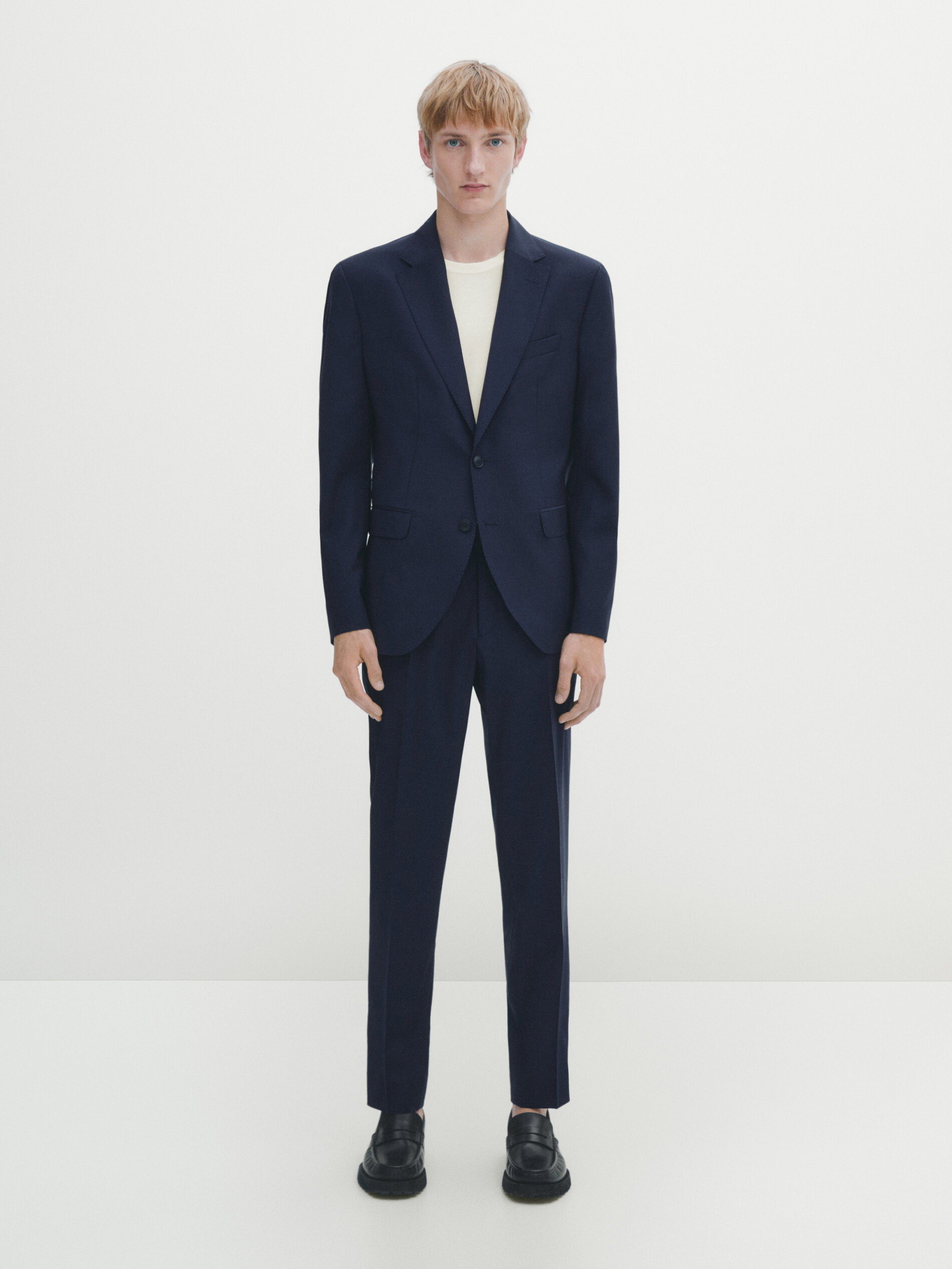 Pantalón traje azul 100% lana - AZUL MARINO