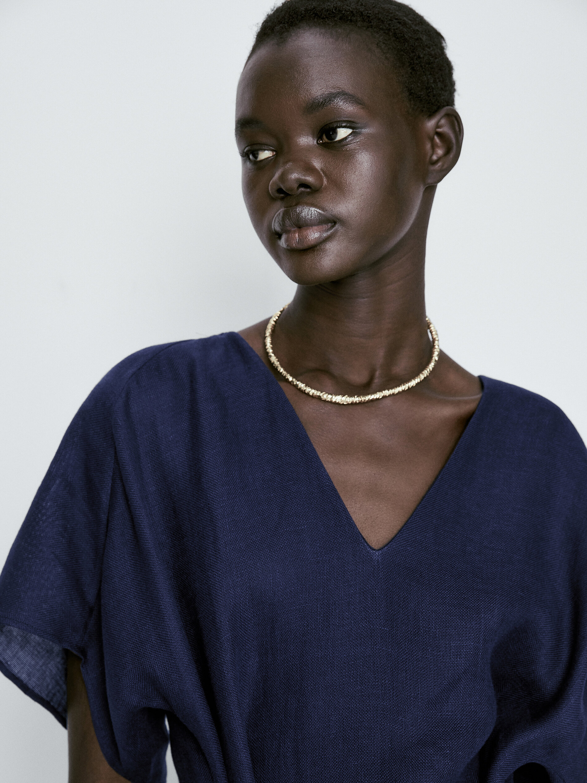 Vestido midi lino lazada - AZUL