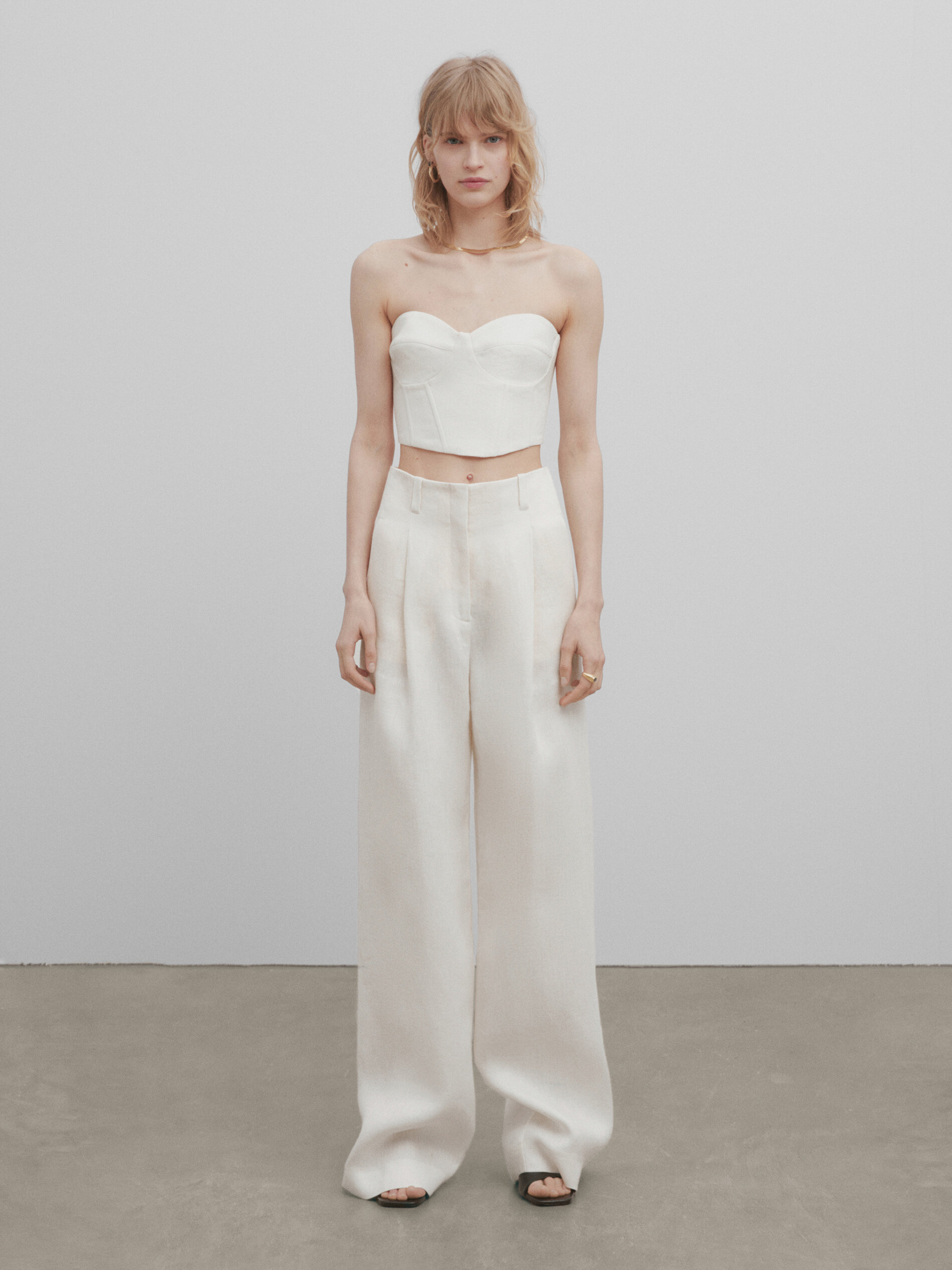 Top bustier lino jacquard -Studio - BLANCO