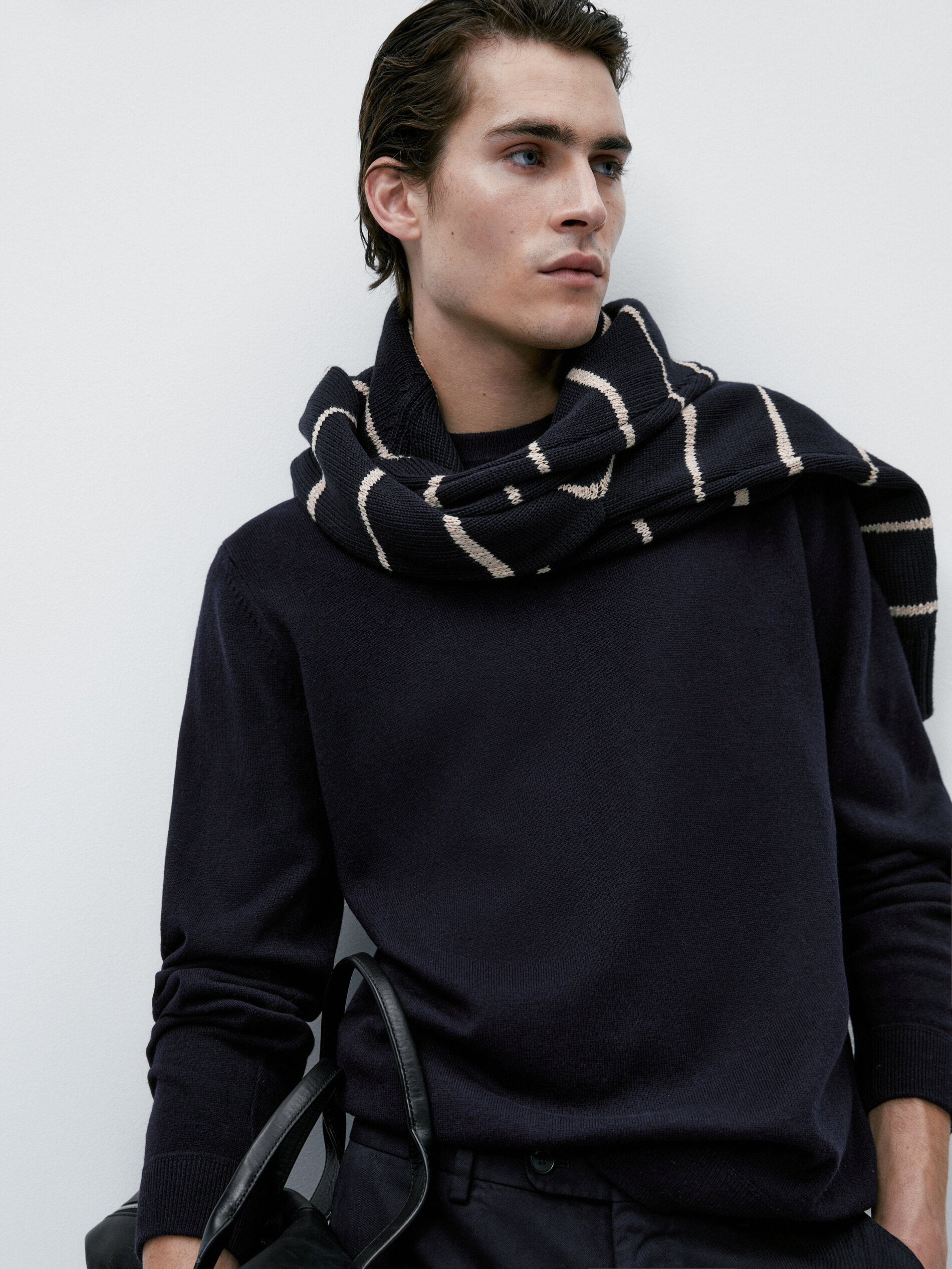 Jersey cuello redondo con lana y algodón - AZUL MARINO