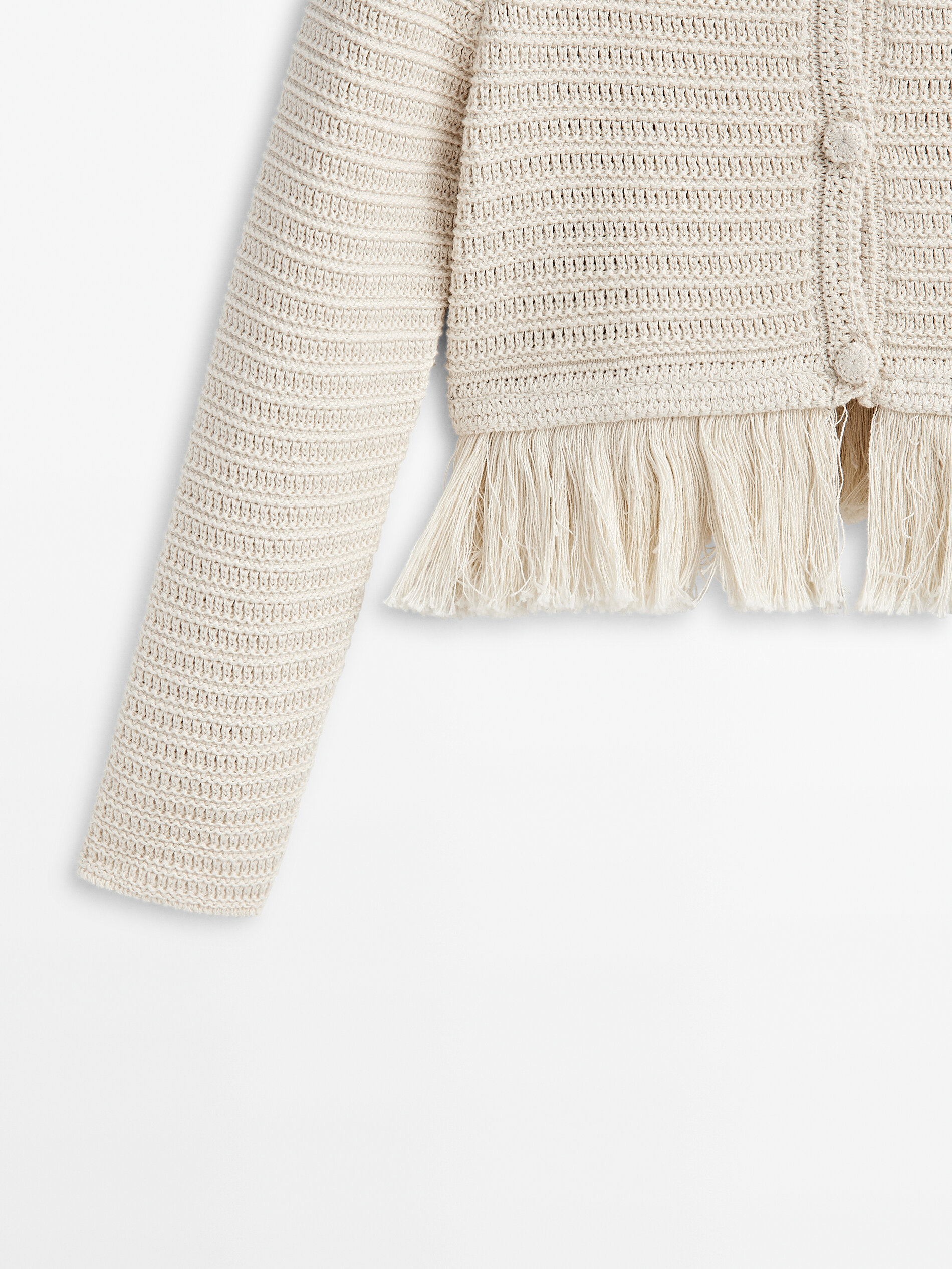 Cárdigan punto crochet flecos -Studio - BEIGE