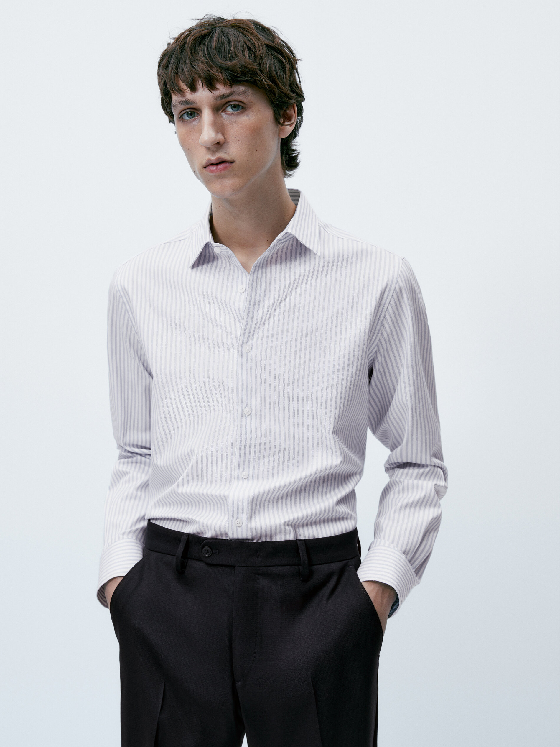 Camisa easy iron rayas regular fit - CELESTE