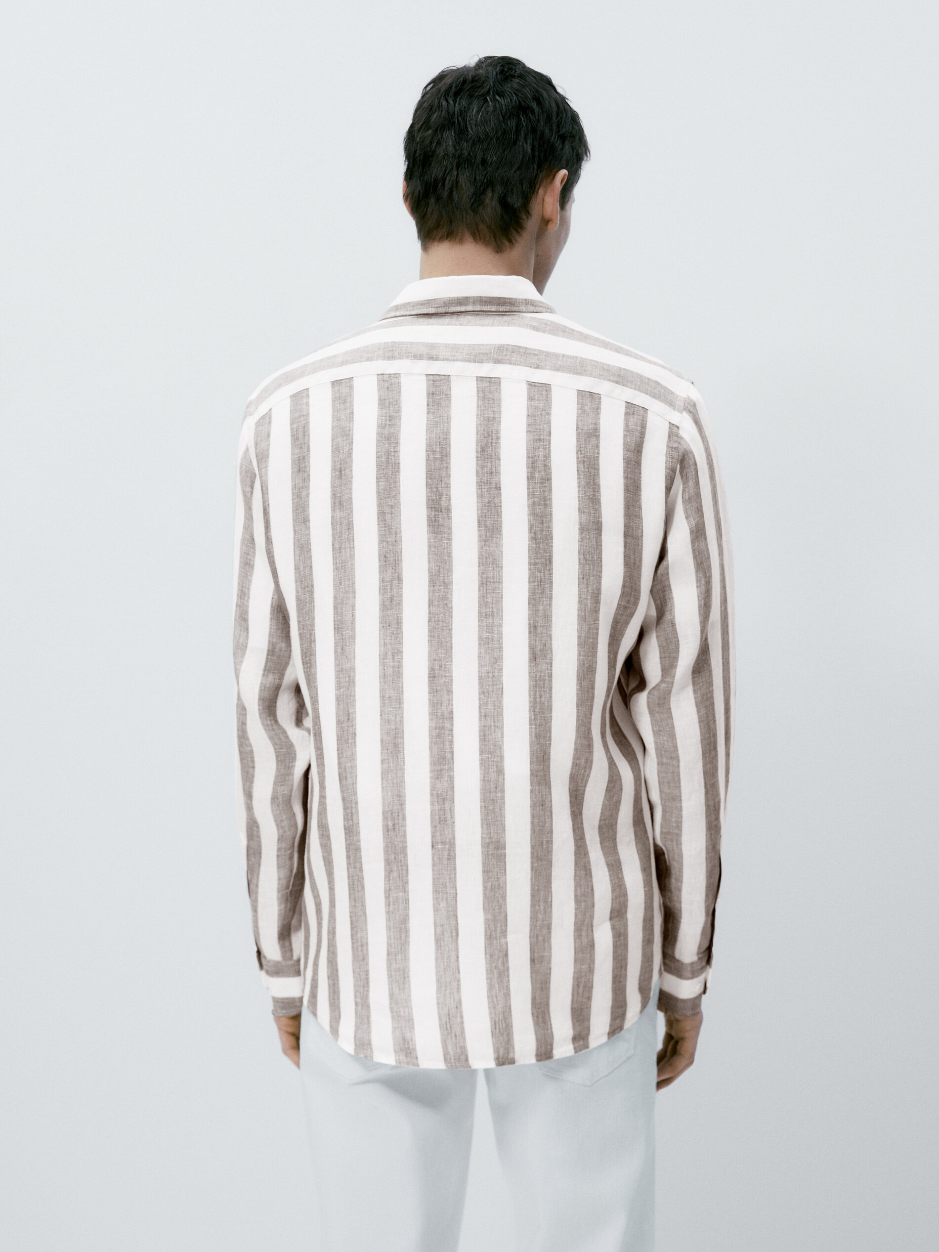 Camisa rayas anchas 100% lino regular fit - VERDE