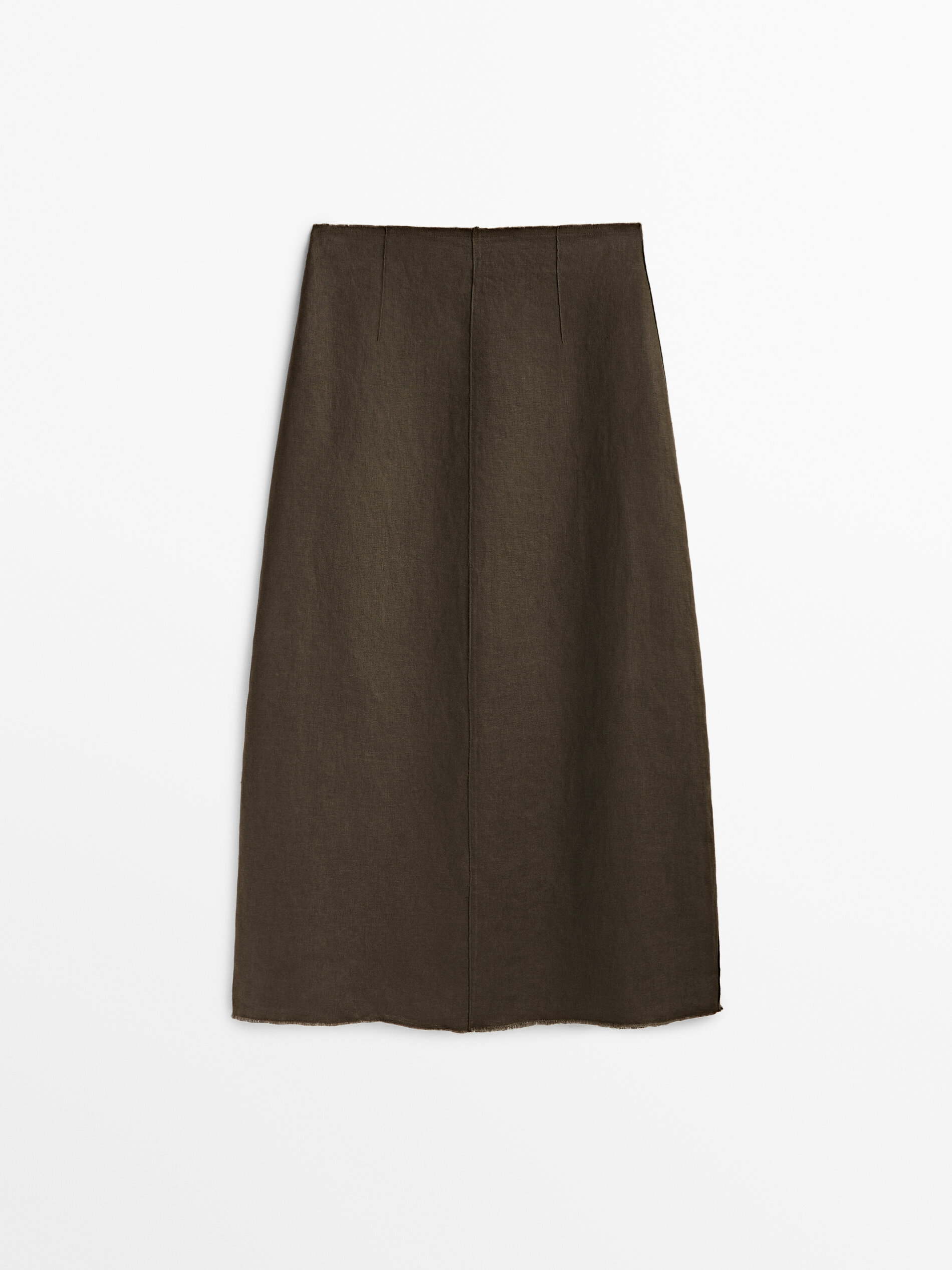 Falda midi lino detalle costura - KAKI