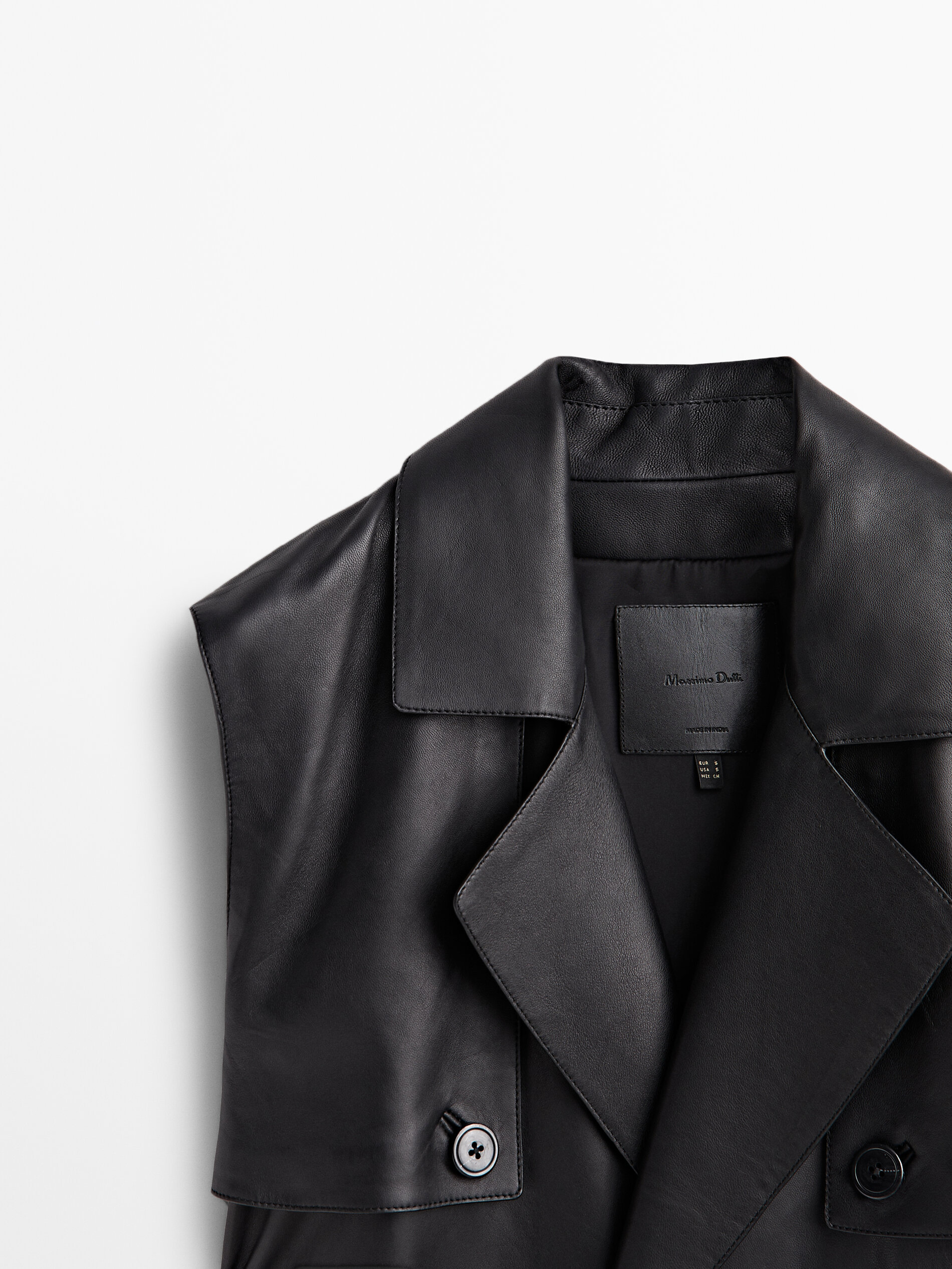 Chaleco largo piel napa - NEGRO