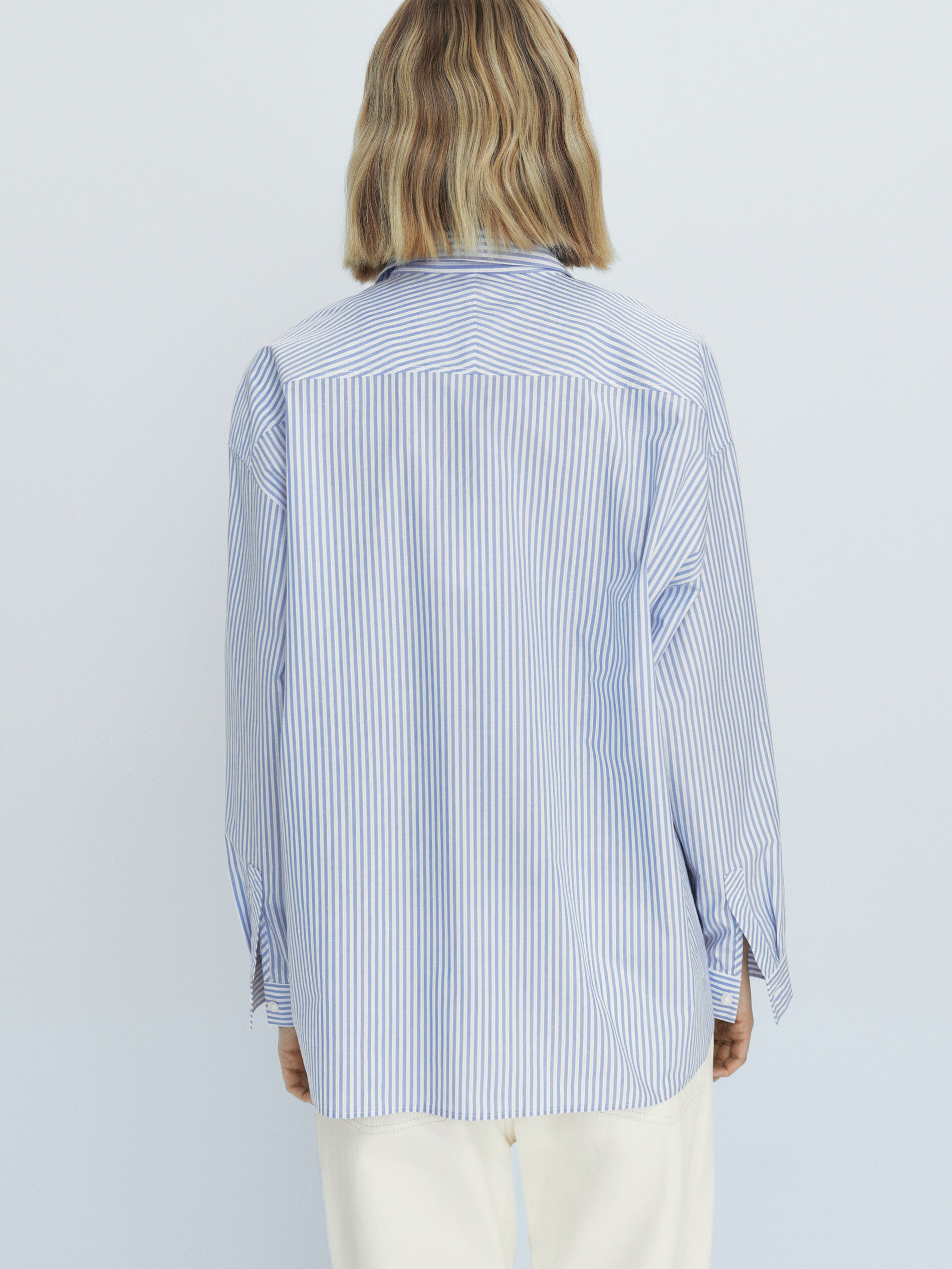 Camisa popelín rayas bolsillos - CELESTE