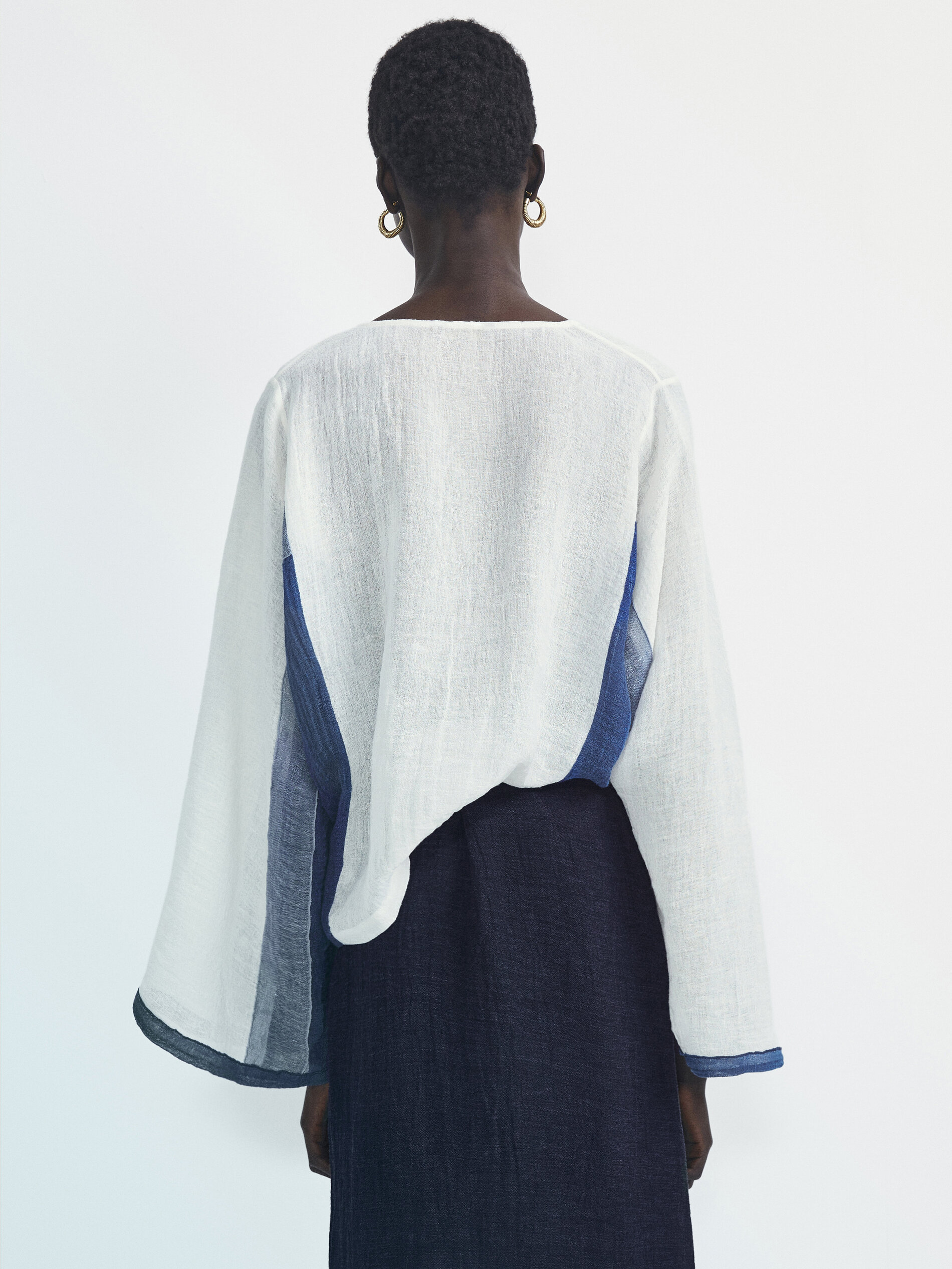 Camisa mezcla lino gofrado combinado - BLANCO