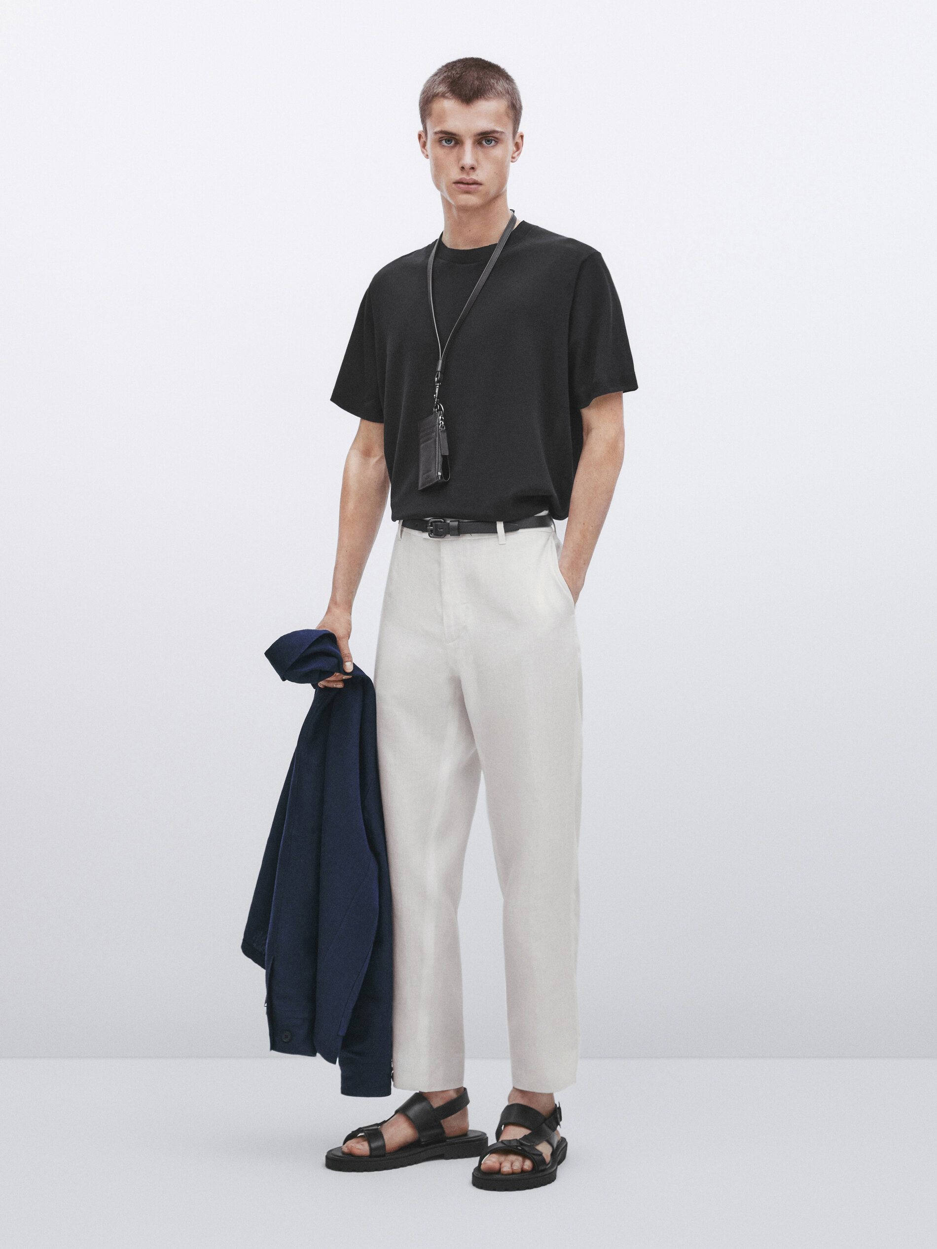 Pantalón 100% lino straight fit -Studio - BLANCO