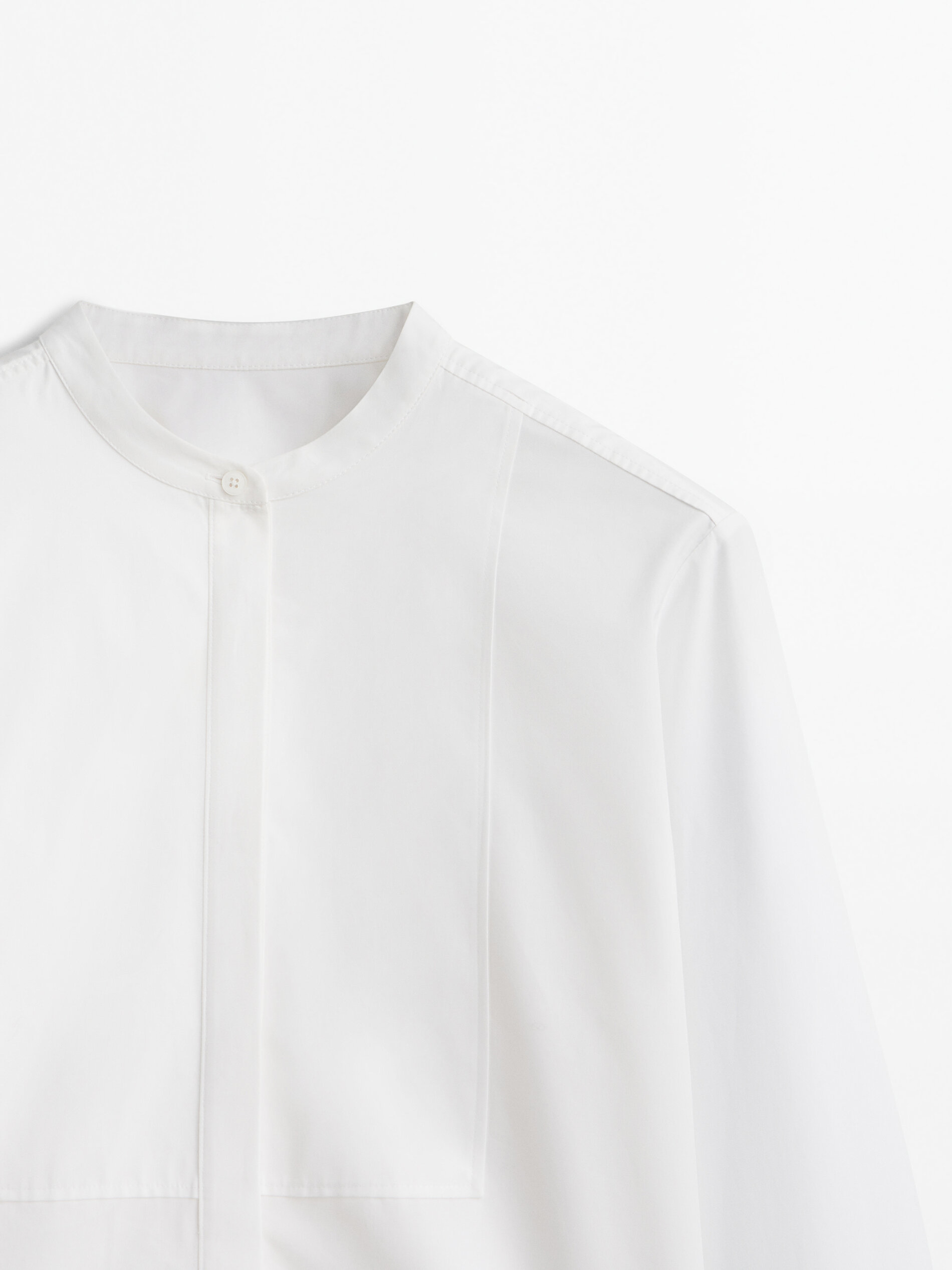 Camisa popelín cuello mao pechera - BLANCO