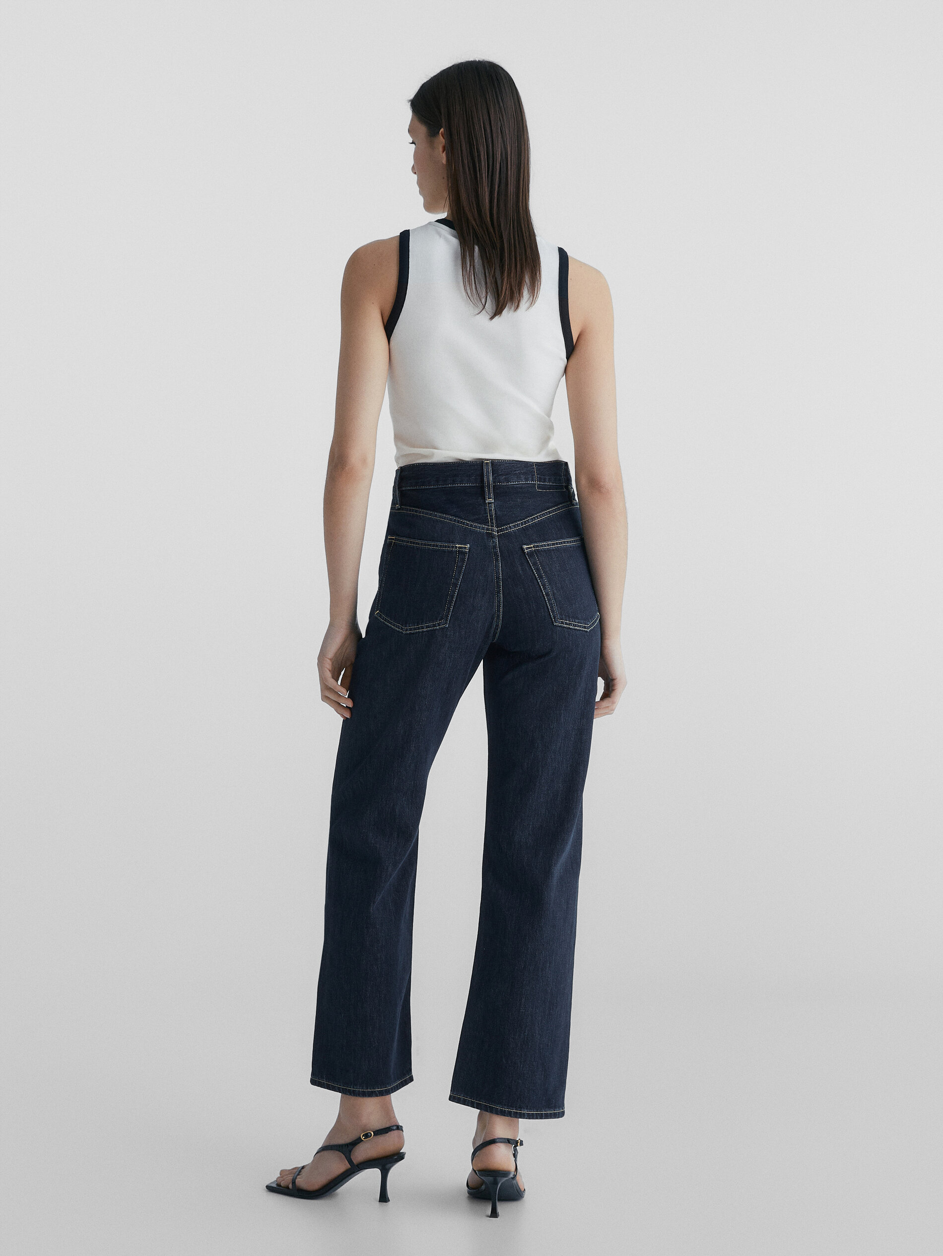 Pantalón vaquero tiro alto corte recto - AZUL OSCURO