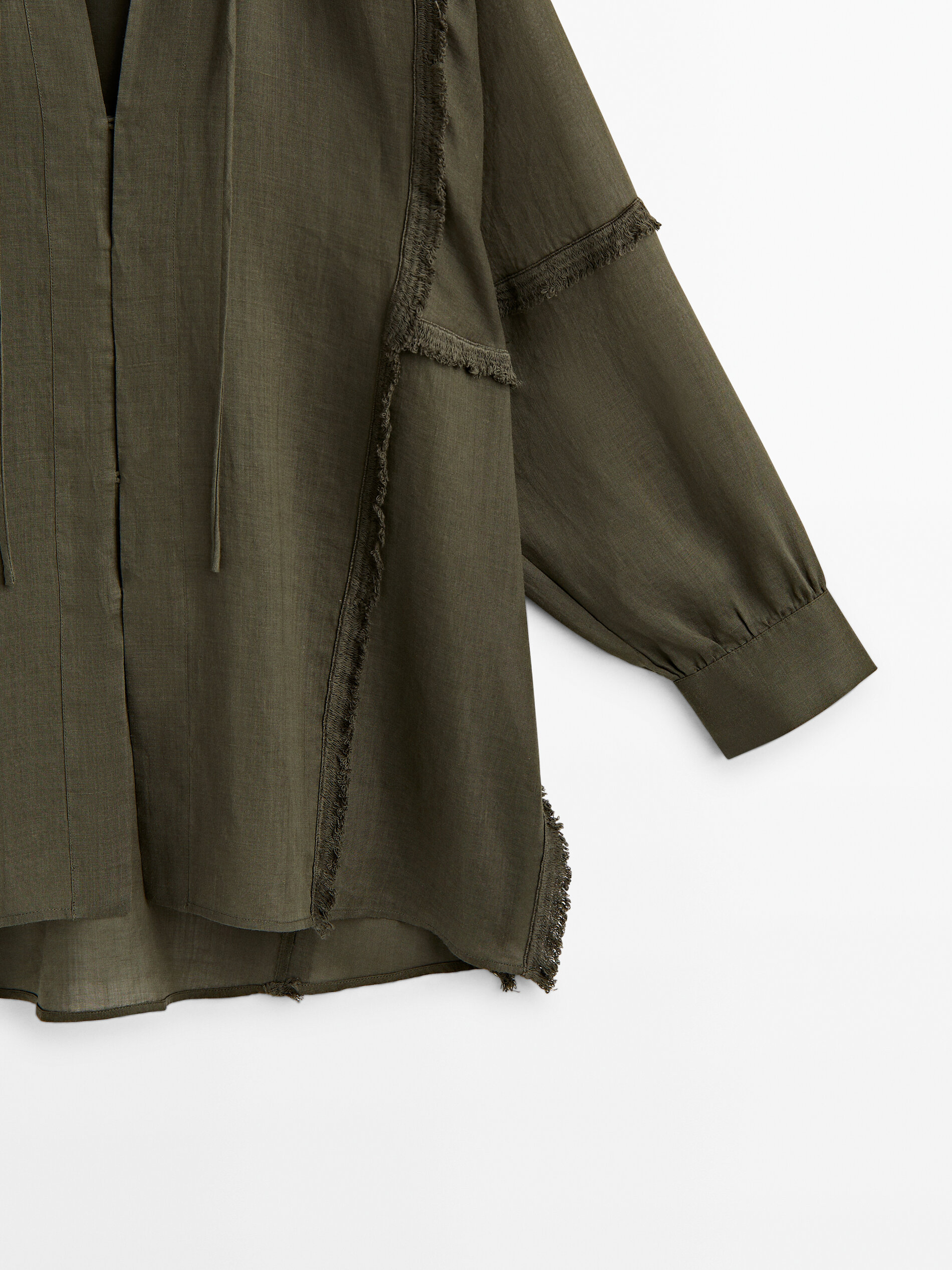 Blusón detalle desflecado cordones - VERDE OSCURO