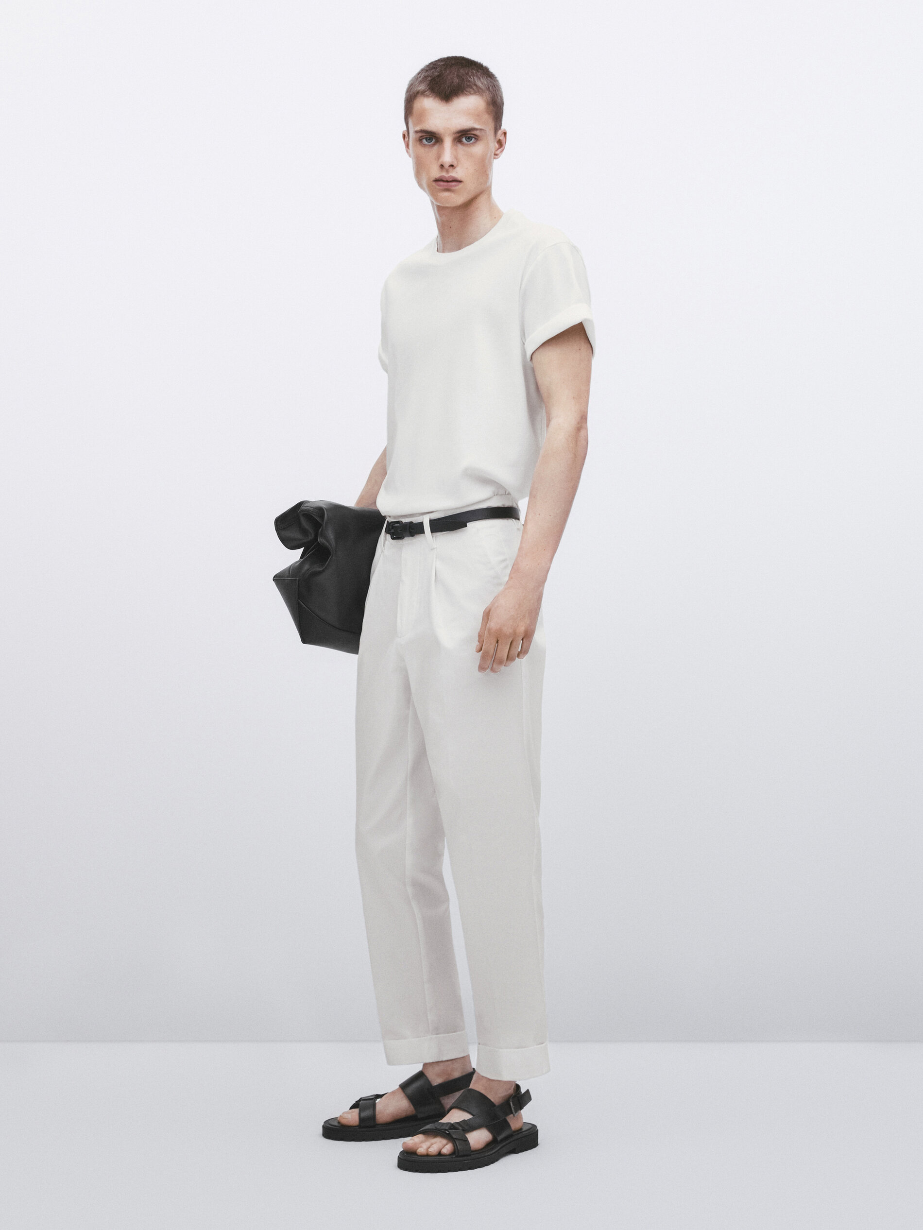 Pantalón pinzas tapered fit -Studio - BLANCO