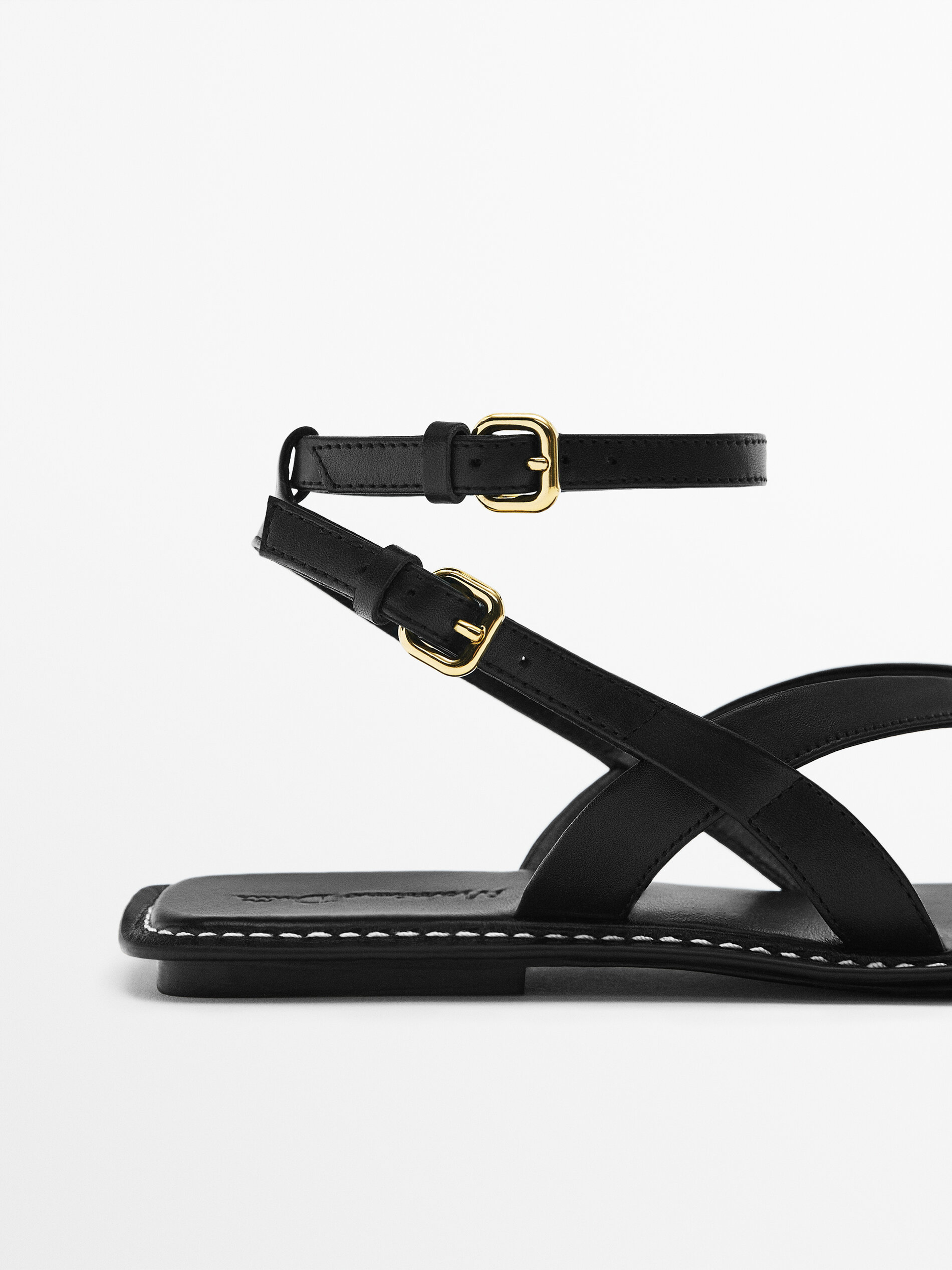 Sandalia piel planta cosida - NEGRO