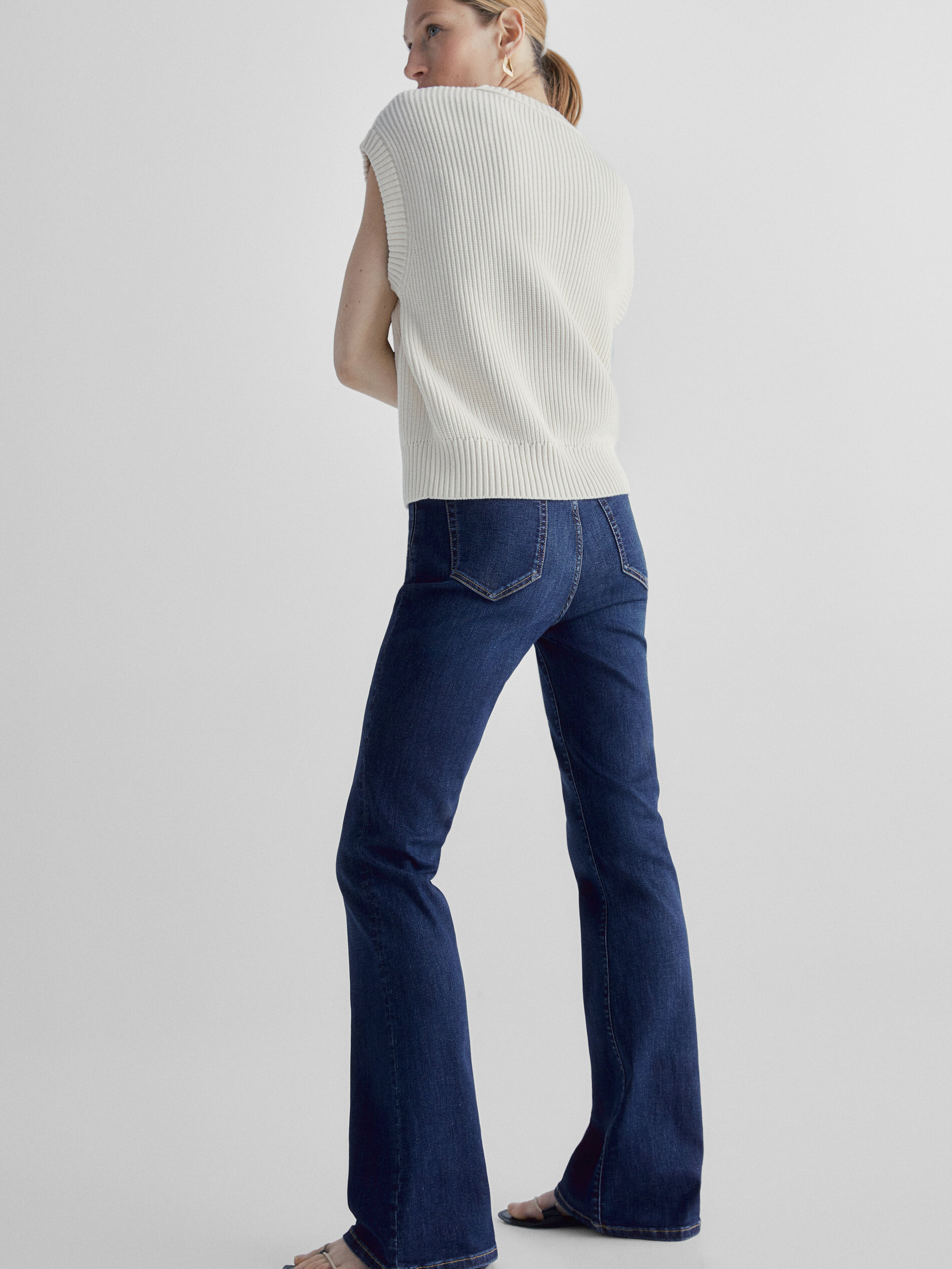 Pantalón vaquero tiro alto skinny flare - AZUL MEDIO