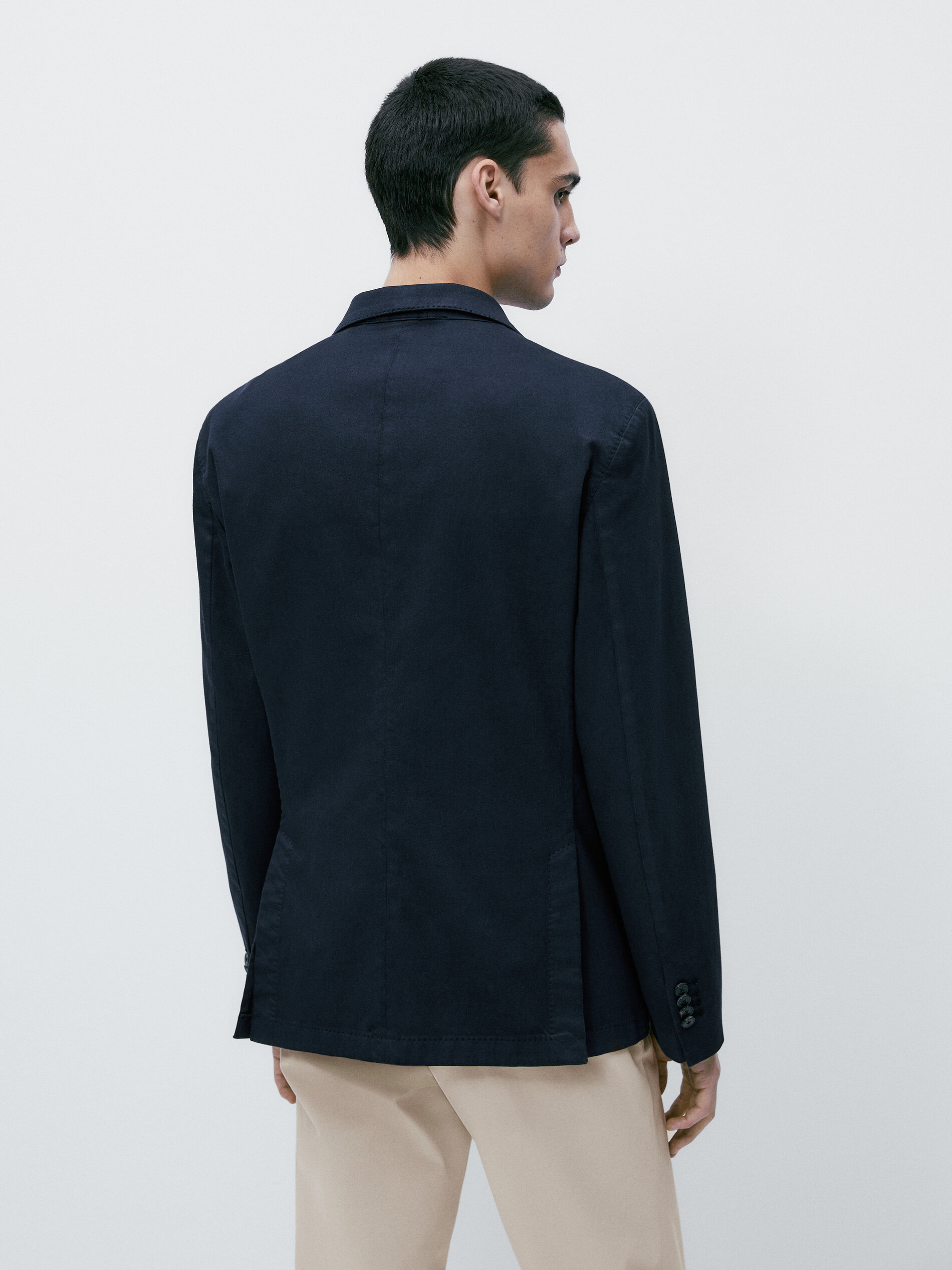 Americana tintada con lino y algodón - AZUL MARINO