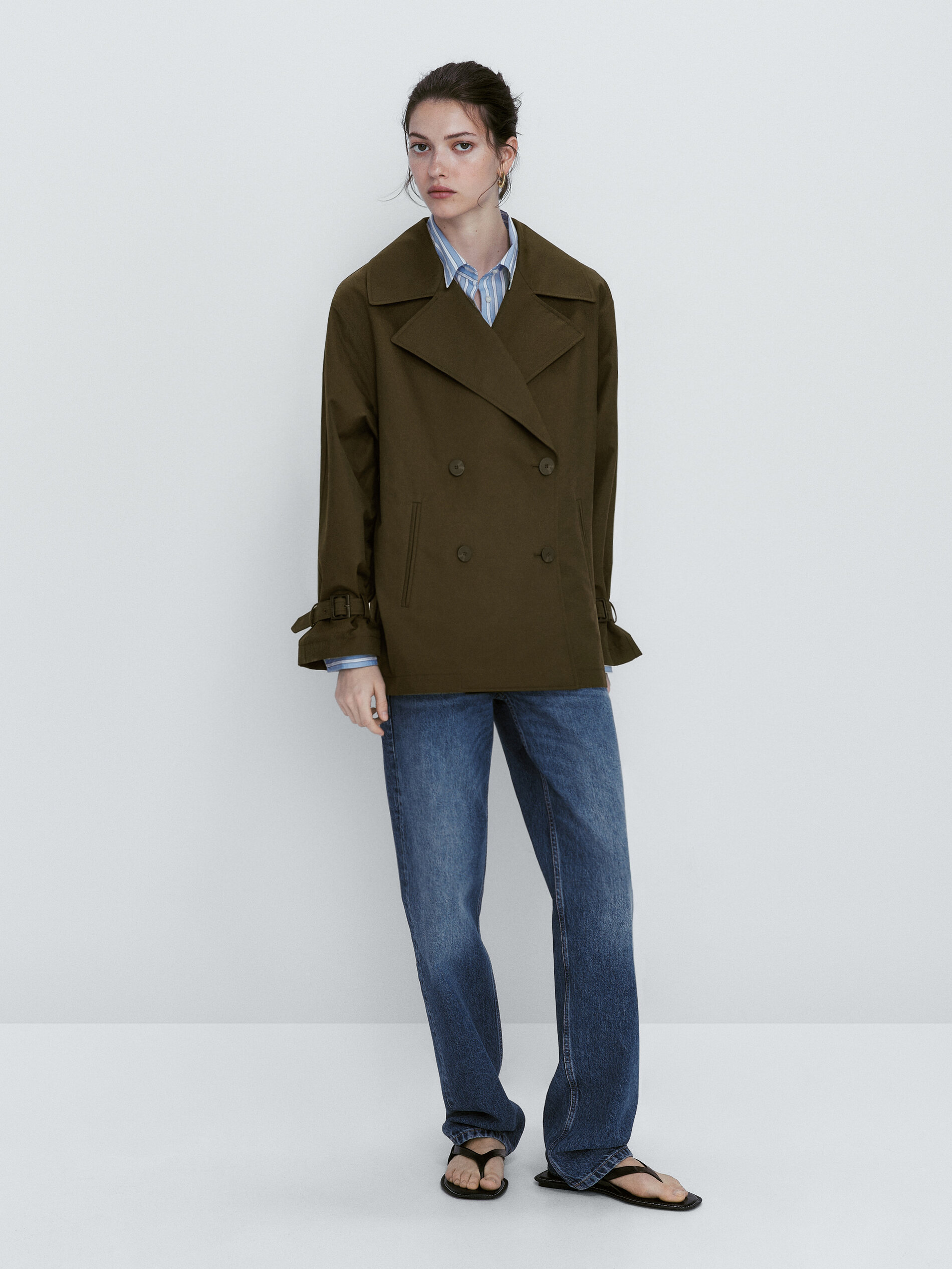 Chaqueta corta cruzada botones - KAKI